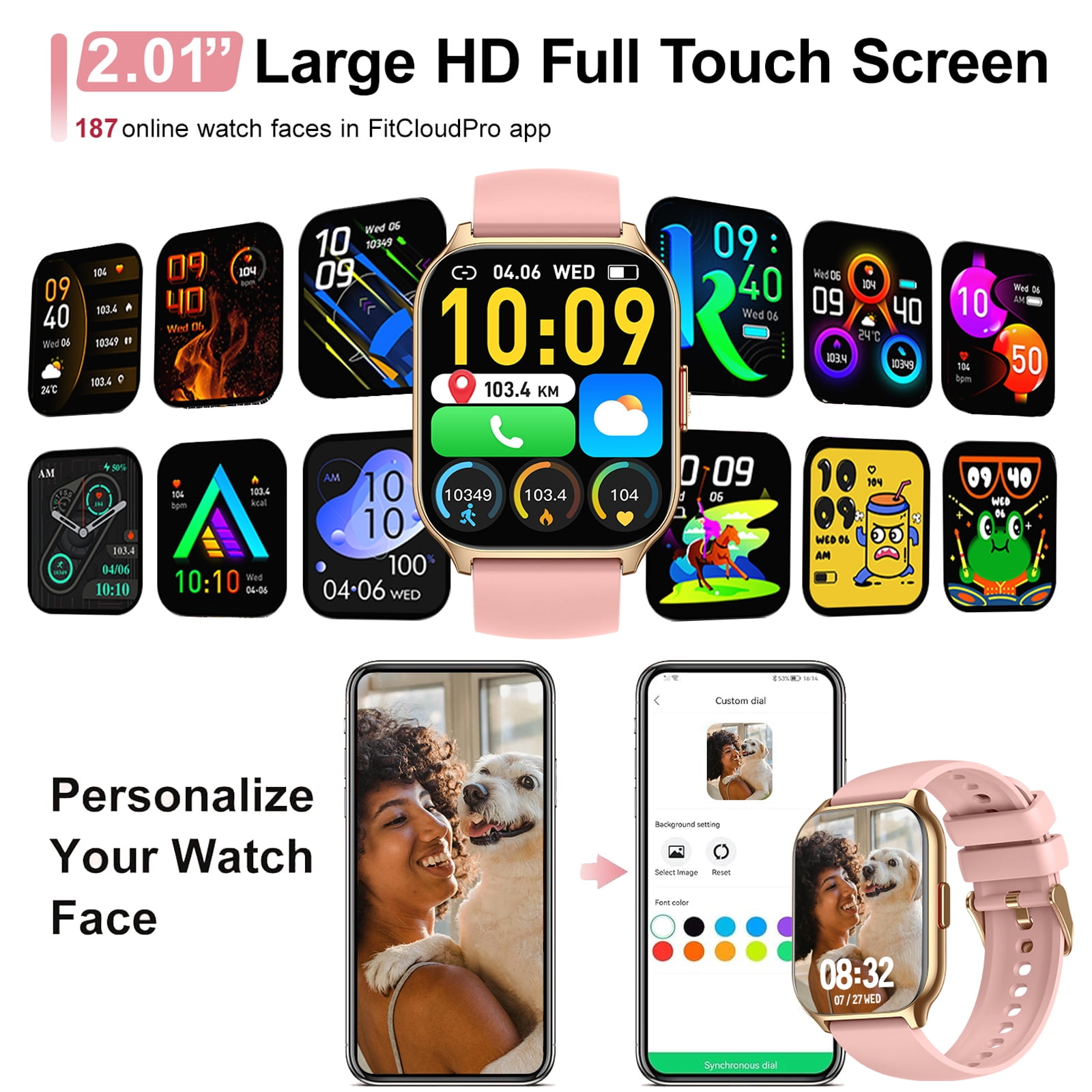 Smart Watch for Android and iPhone, TIGRADE Answer/Make Call Smartwatch for Men Women Waterproof, 23 Sport Modes, Fitness Activity Tracker, Pink - Image 4