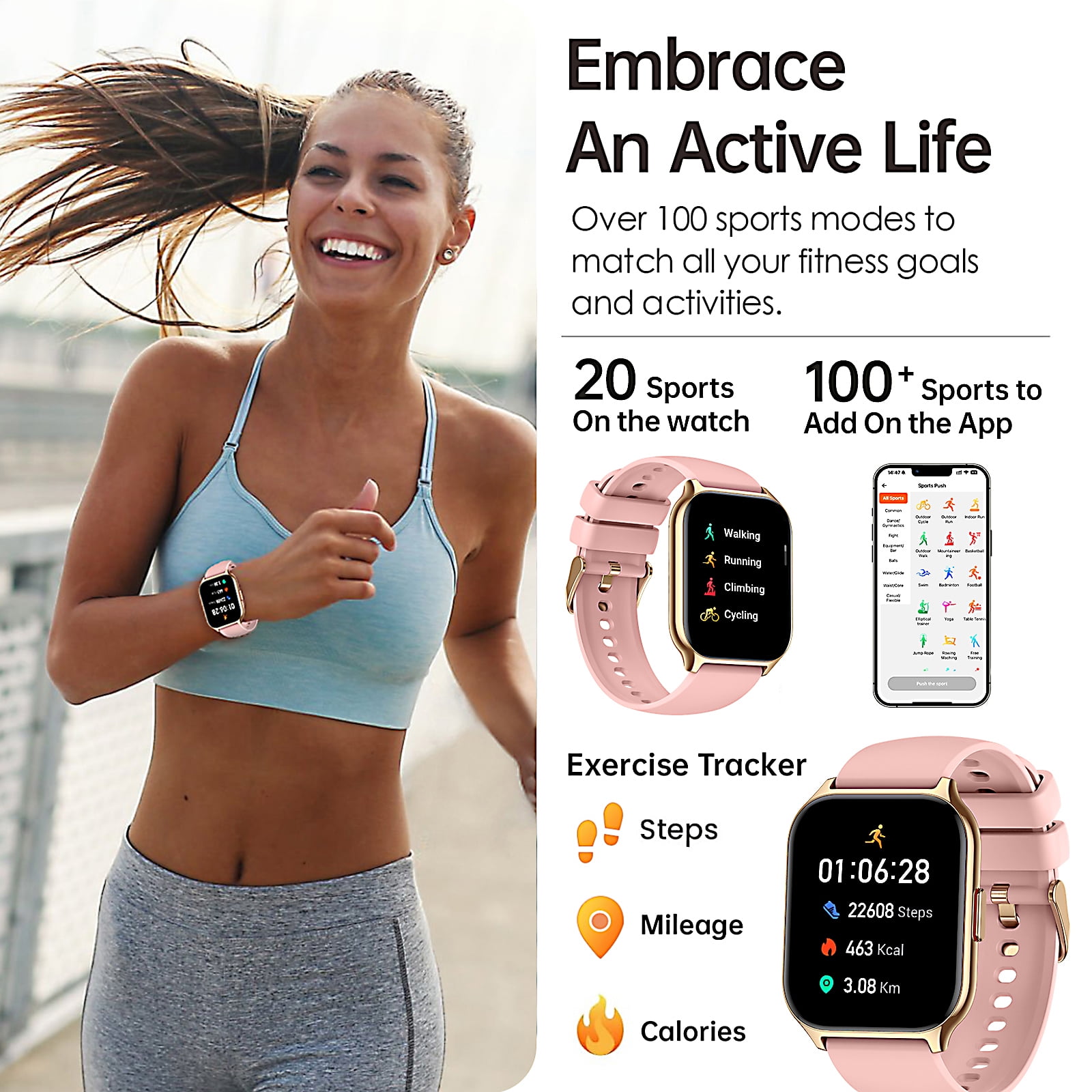 Smart Watch for Android and iPhone, TIGRADE Answer/Make Call Smartwatch for Men Women Waterproof, 23 Sport Modes, Fitness Activity Tracker, Pink - Image 3