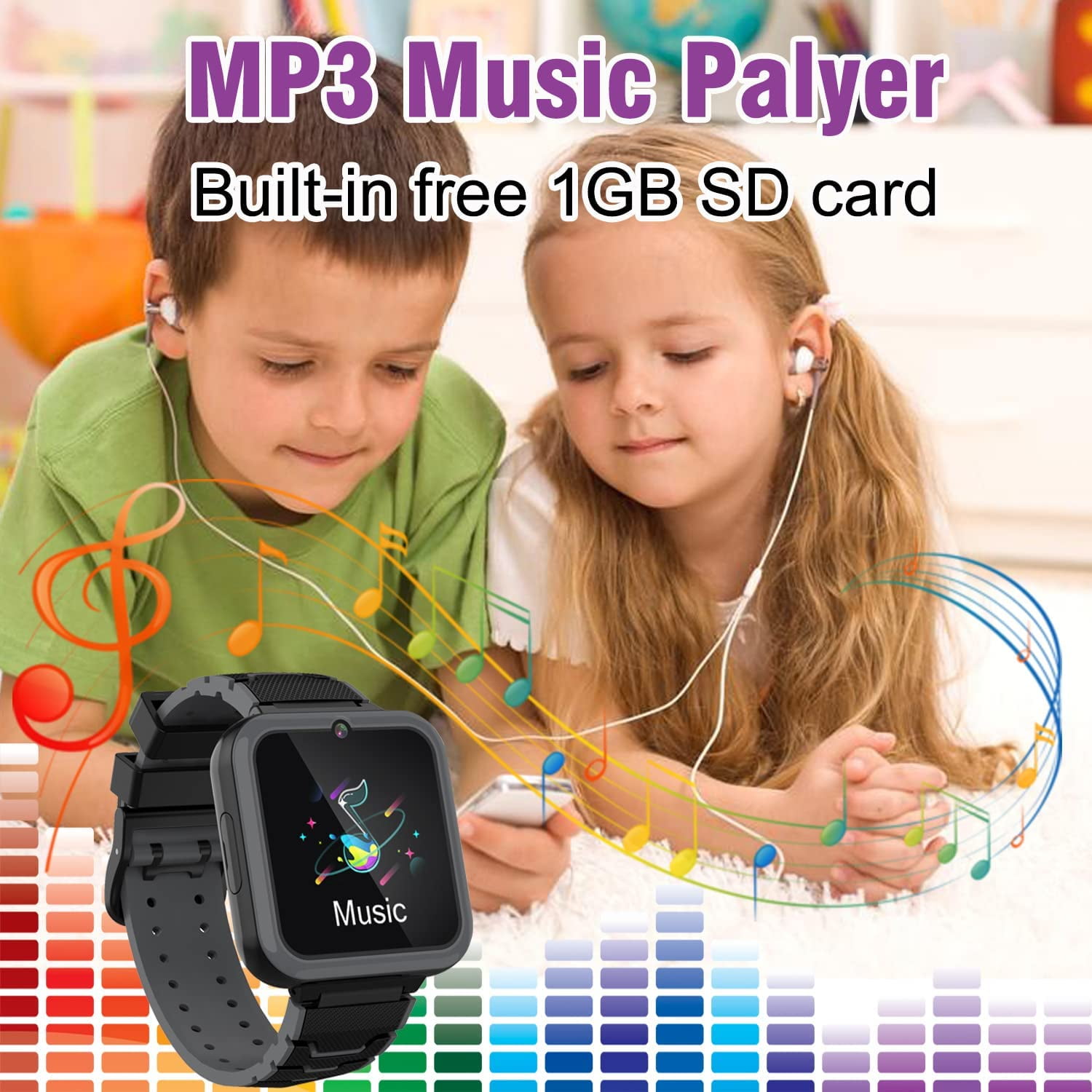 Smart Watch for Kids, Kids Smartwatch Phone for Boys Girls with 16 Games, HD Touch Screen Music Player SOS Two-Way Call Flashlight Calculator Recorder Alarm Clock,Birthday Gifts for 4-12Y - Image 5