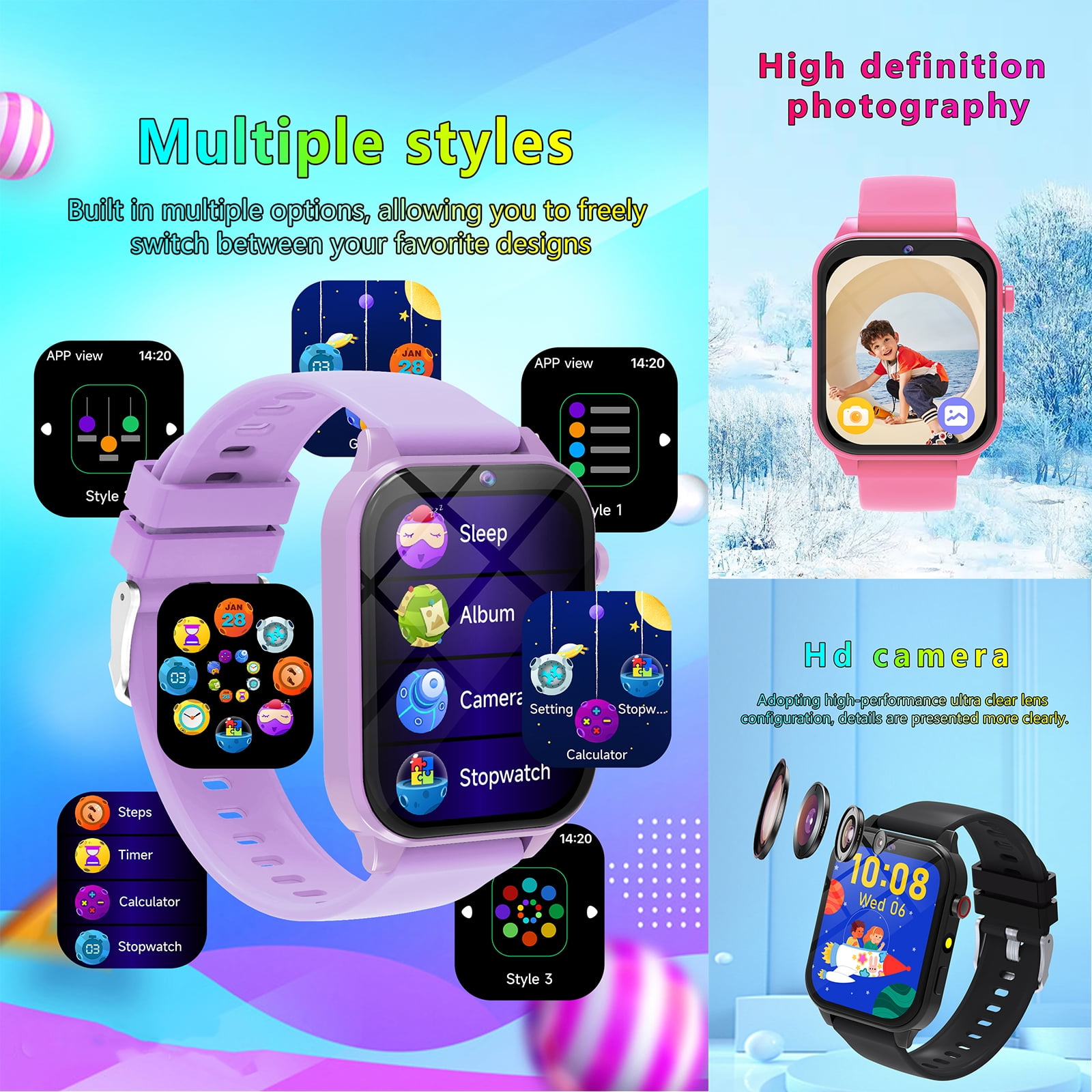 smart watch for kids with 18 classic games, camera, pedometer, alarm clock, and timer on the touch screen, suitable for boys and girls aged 3-12 as holiday Christmas gifts(blue) - Image 5