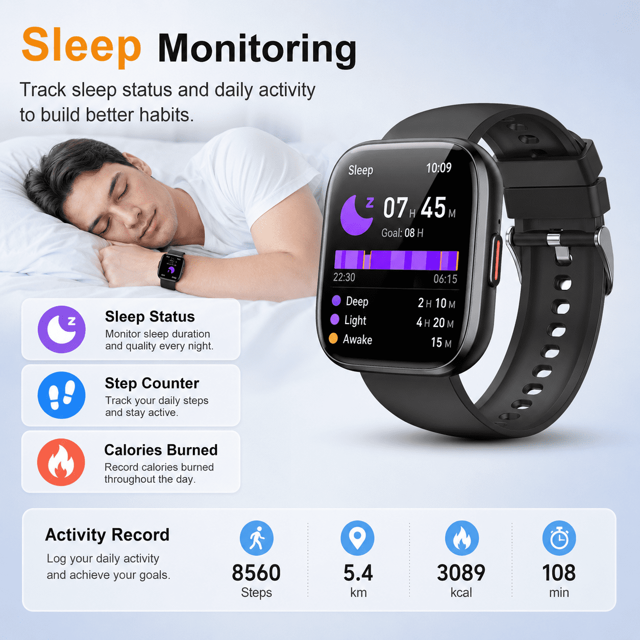 Smart Watch for Men Women Bluetooth Call, 1.85" HD Touch Screen Fitness Watch with Sleep Monitor, 112+ Sports Modes, IP68 Waterproof Activity Trackers for Android iOS - Image 4