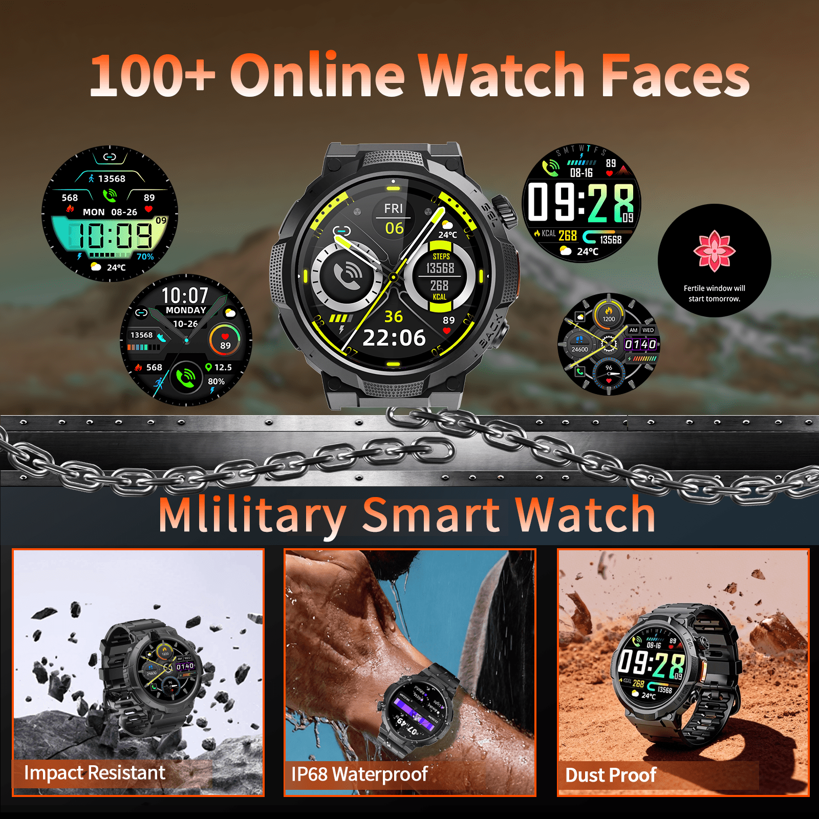 Smart Watches for Men (Answer/Make Call), 1.53" HD Military Smartwatch, 50+ Days Extra-Long Battery Life Fitness Tracker, Flashlight/110+Sports/Sleep Monitor/IP68 Waterproof Android iOS - Image 5