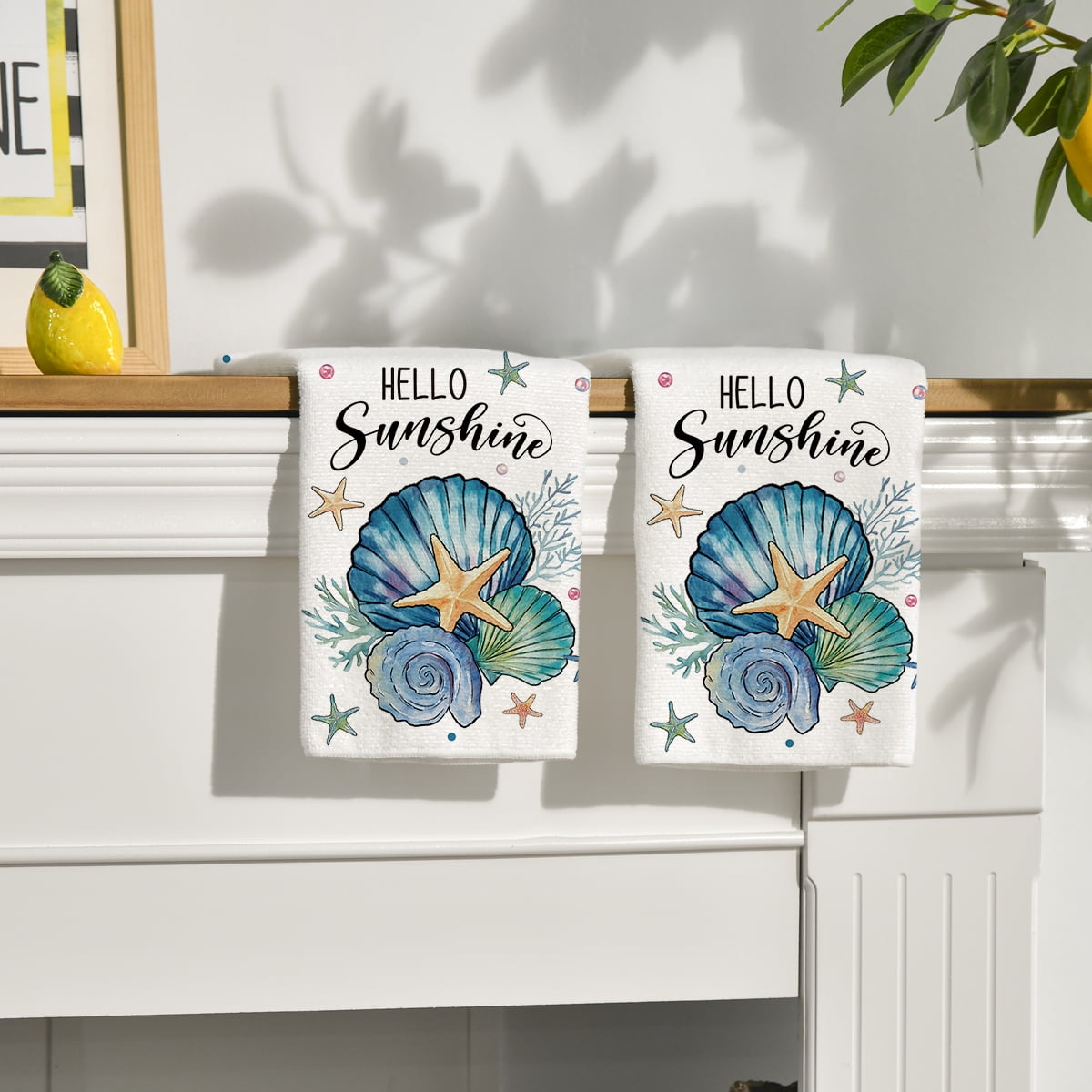 Sm:)e Hello Sunshine Shell Summer Kitchen Dish Towels 18x26 Inch Set of 2 - Image 5