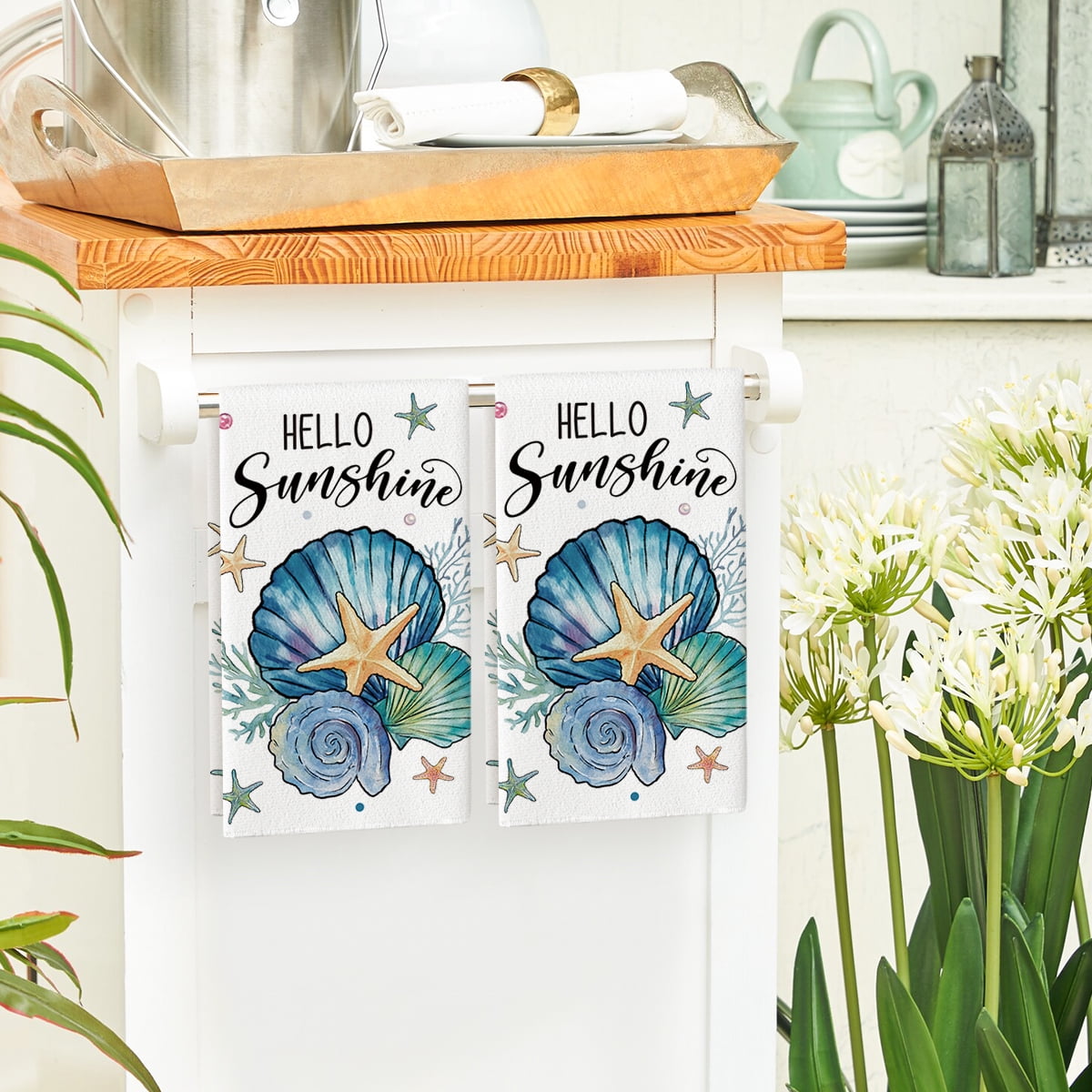 Sm:)e Hello Sunshine Shell Summer Kitchen Dish Towels 18x26 Inch Set of 2 - Image 4