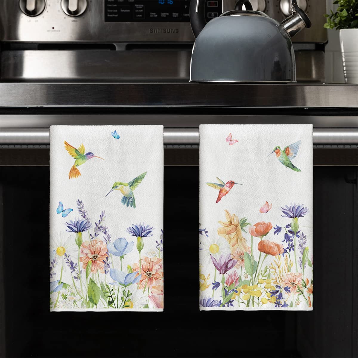 Sm:)e Highly Absorbent Seasonal Hummingbird Flower Polyester Kitchen Towels (2 Count) - Image 4