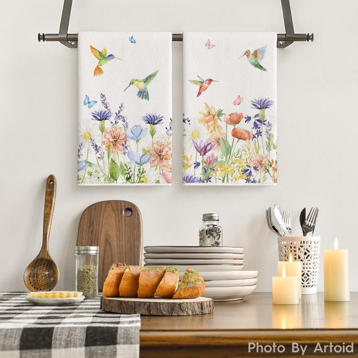 Sm:)e Highly Absorbent Seasonal Hummingbird Flower Polyester Kitchen Towels (2 Count) - Image 3