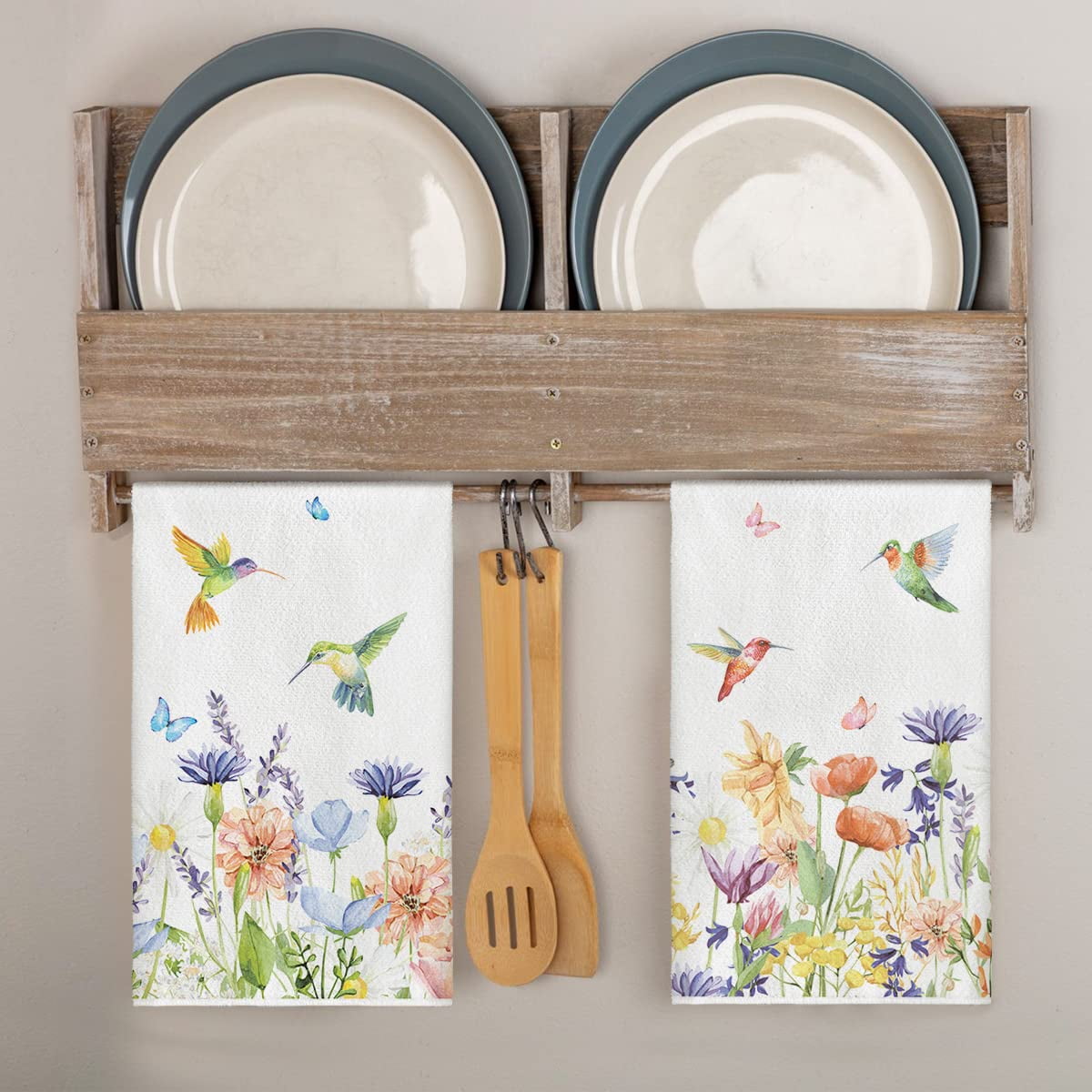 Sm:)e Highly Absorbent Seasonal Hummingbird Flower Polyester Kitchen Towels (2 Count) - Image 2