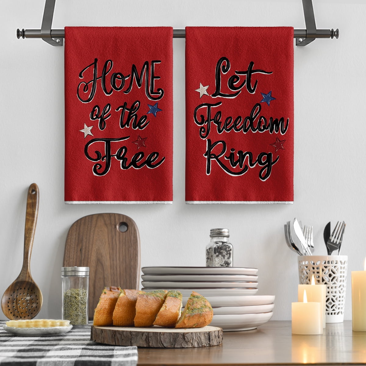 Sm:)e Star God Bless America Let Freedom Ring 4th of July Kitchen Dish Towels Set of 4 18x26 Inch, Red, Soft & Absorbent Patriotic Independence Day Washcloth - Image 2