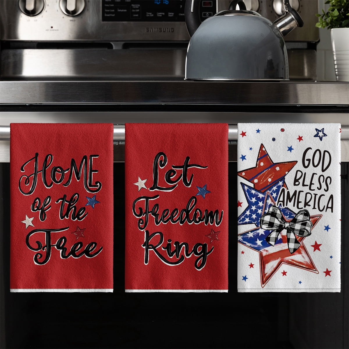 Sm:)e Star God Bless America Let Freedom Ring 4th of July Kitchen Dish Towels Set of 4 18x26 Inch, Red, Soft & Absorbent Patriotic Independence Day Washcloth - Image 3