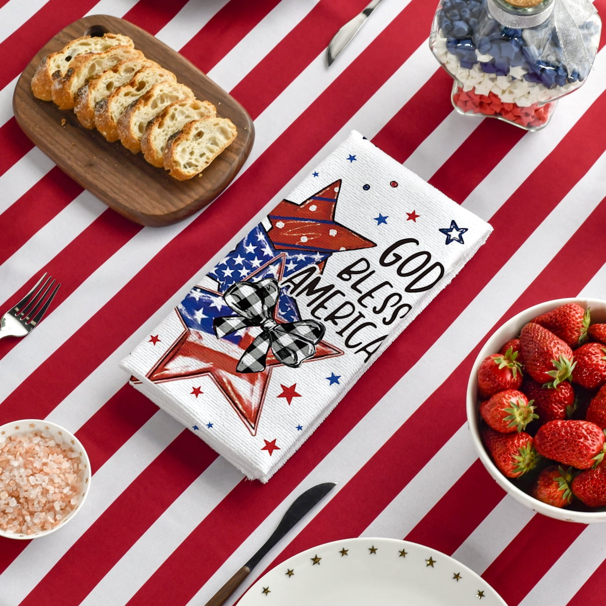 Sm:)e Star God Bless America Let Freedom Ring 4th of July Kitchen Dish Towels Set of 4 18x26 Inch, Red, Soft & Absorbent Patriotic Independence Day Washcloth - Image 5