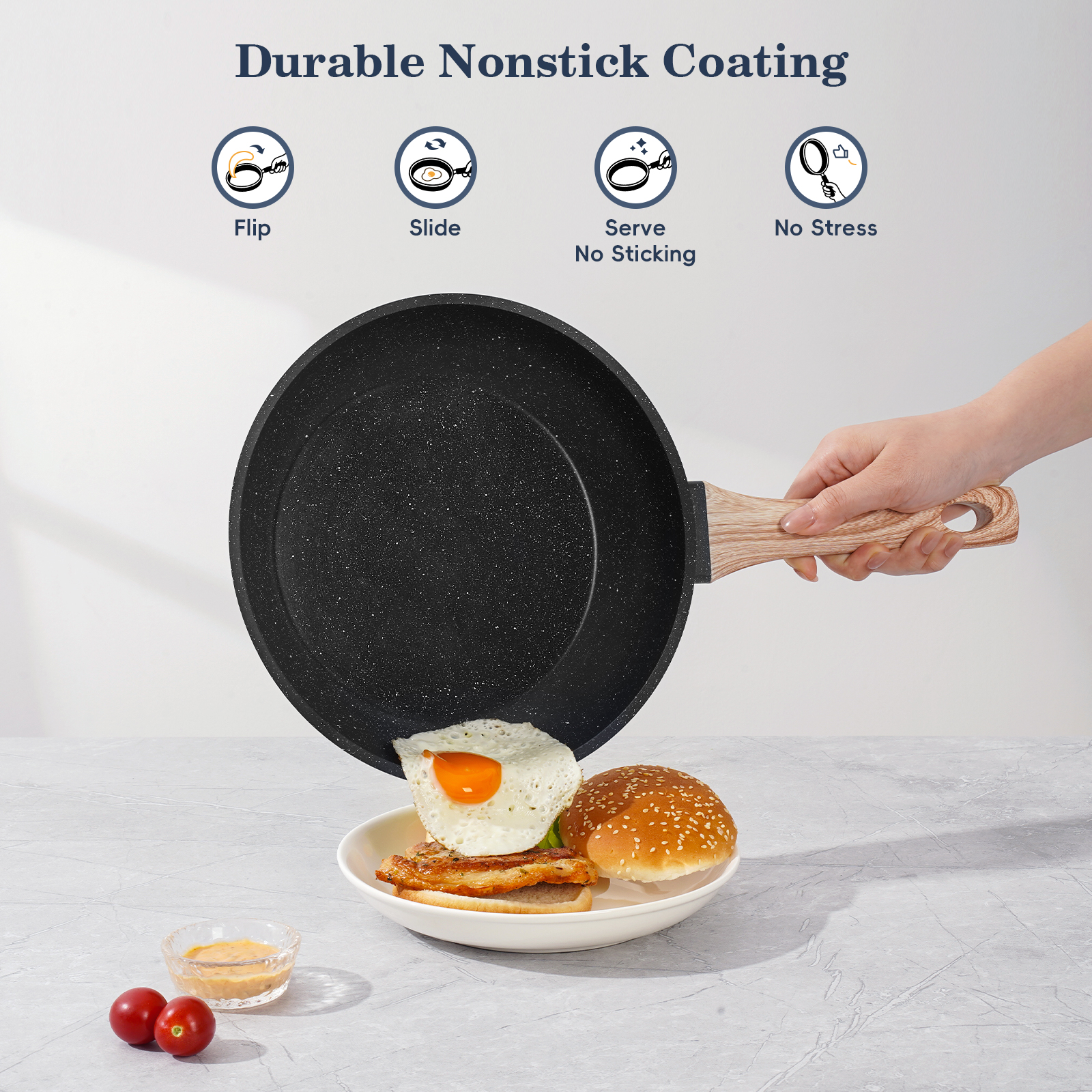 Soday 12 Piece Pots and Pans Set Granite Cookware Nonstick Skillet Frying Pan Kitchen Cooking Set,Black - Image 3