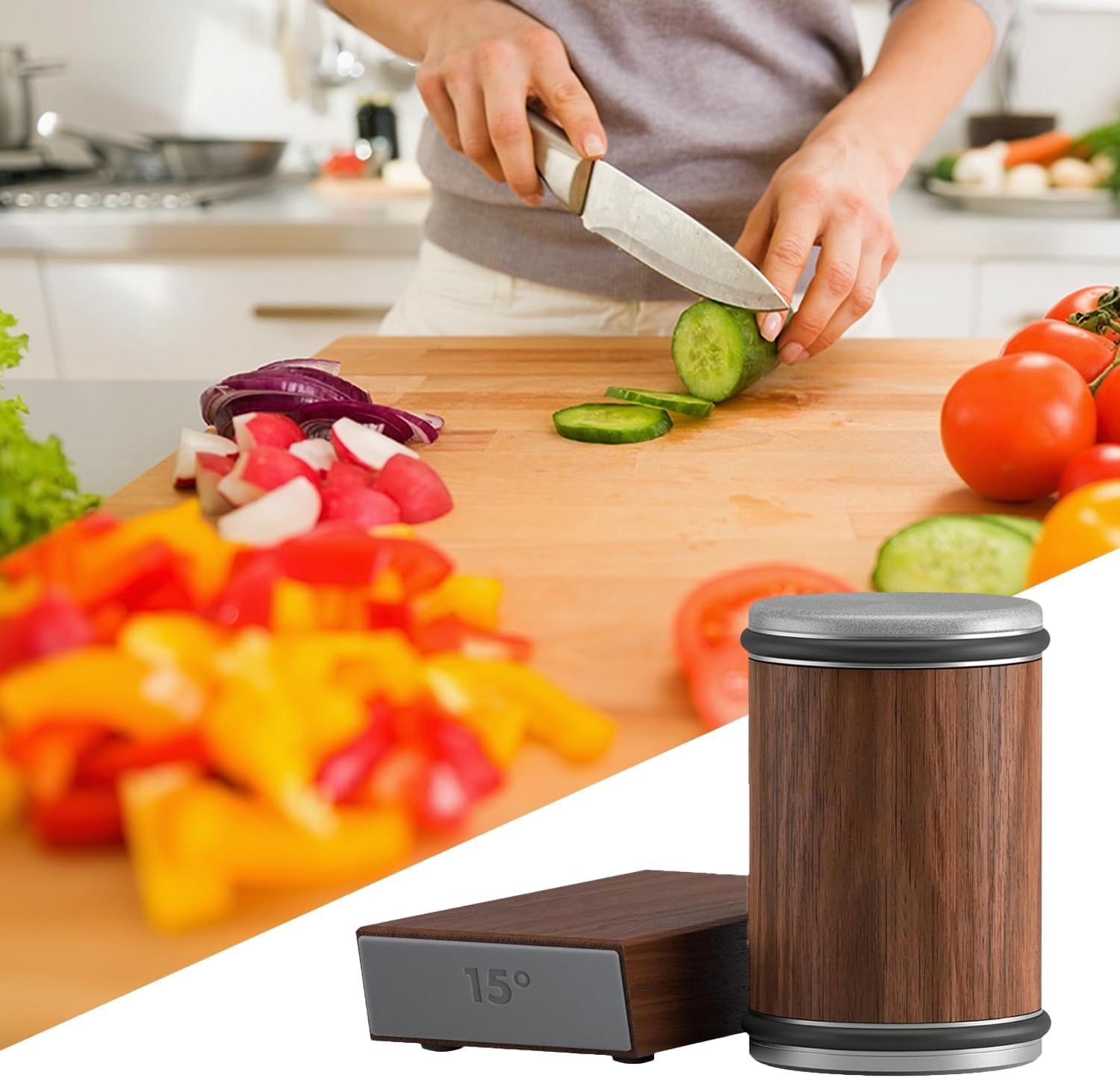 SONGAU Rolling Knife Sharpener Tool, Roller Edge Countertop Knife Sharpener Kit Set Industrial Diamond Kitchen Knife Stone Set for Steel of Any Hardness and Two Grinding Angles of 15° and 20° (brown) - Image 5