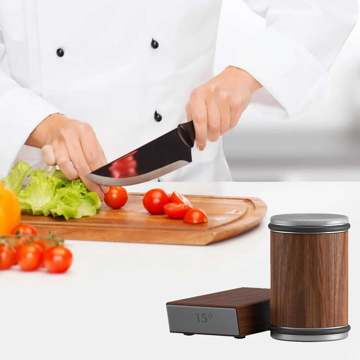 SONGAU Rolling Knife Sharpener Tool, Roller Edge Countertop Knife Sharpener Kit Set Industrial Diamond Kitchen Knife Stone Set for Steel of Any Hardness and Two Grinding Angles of 15° and 20° (brown) - Image 3