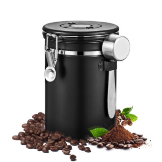 Stainless Steel Coffee Canister, 22oz Airtight Coffee Bean Storage Grounds Container with Date Tracker & Measuring Scoop, Espresso Airtight Canister, Kitchen Food Canister for Cereal, Sugar, Tea