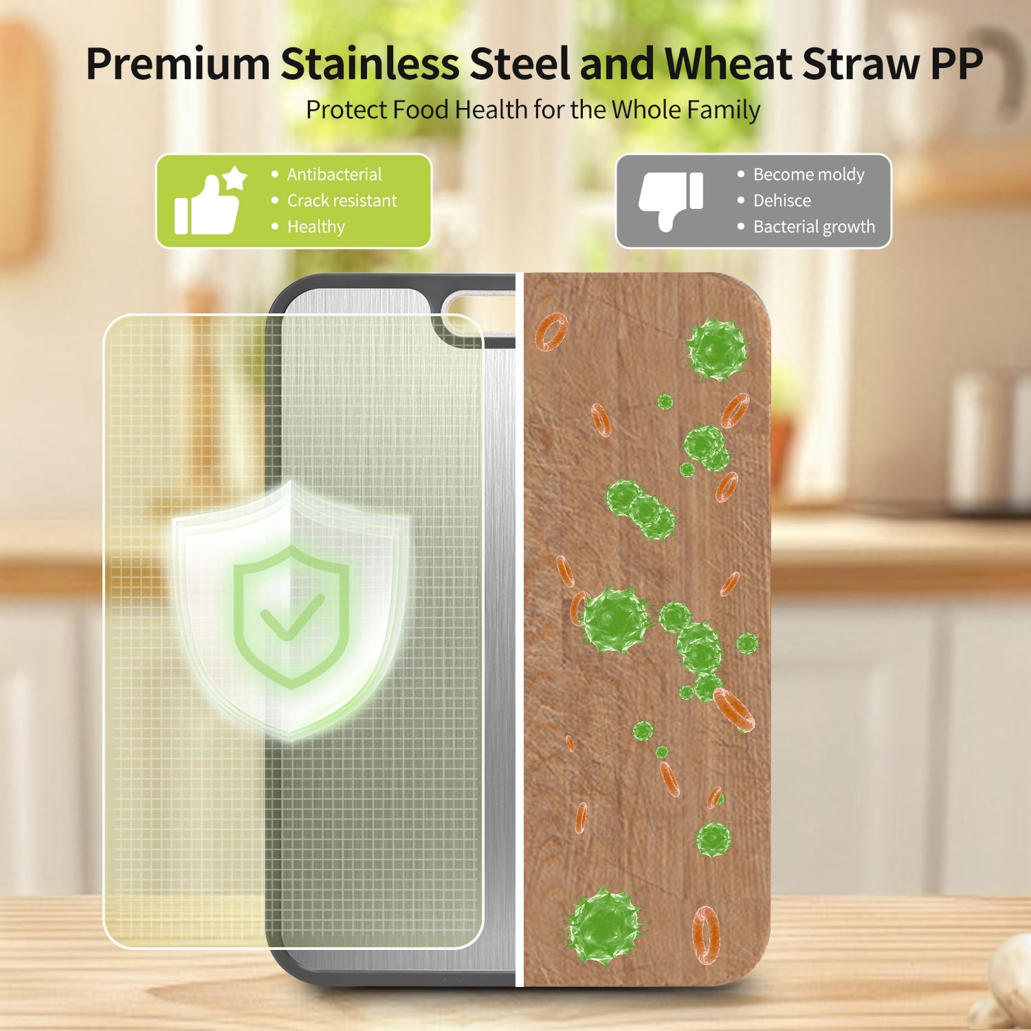 Stainless Steel Cutting Board Large, Double Sided Cutting Board for Kitchen, Non Toxic Chopping Board for Meat, Vegetables,Dishwasher Safe - Image 3