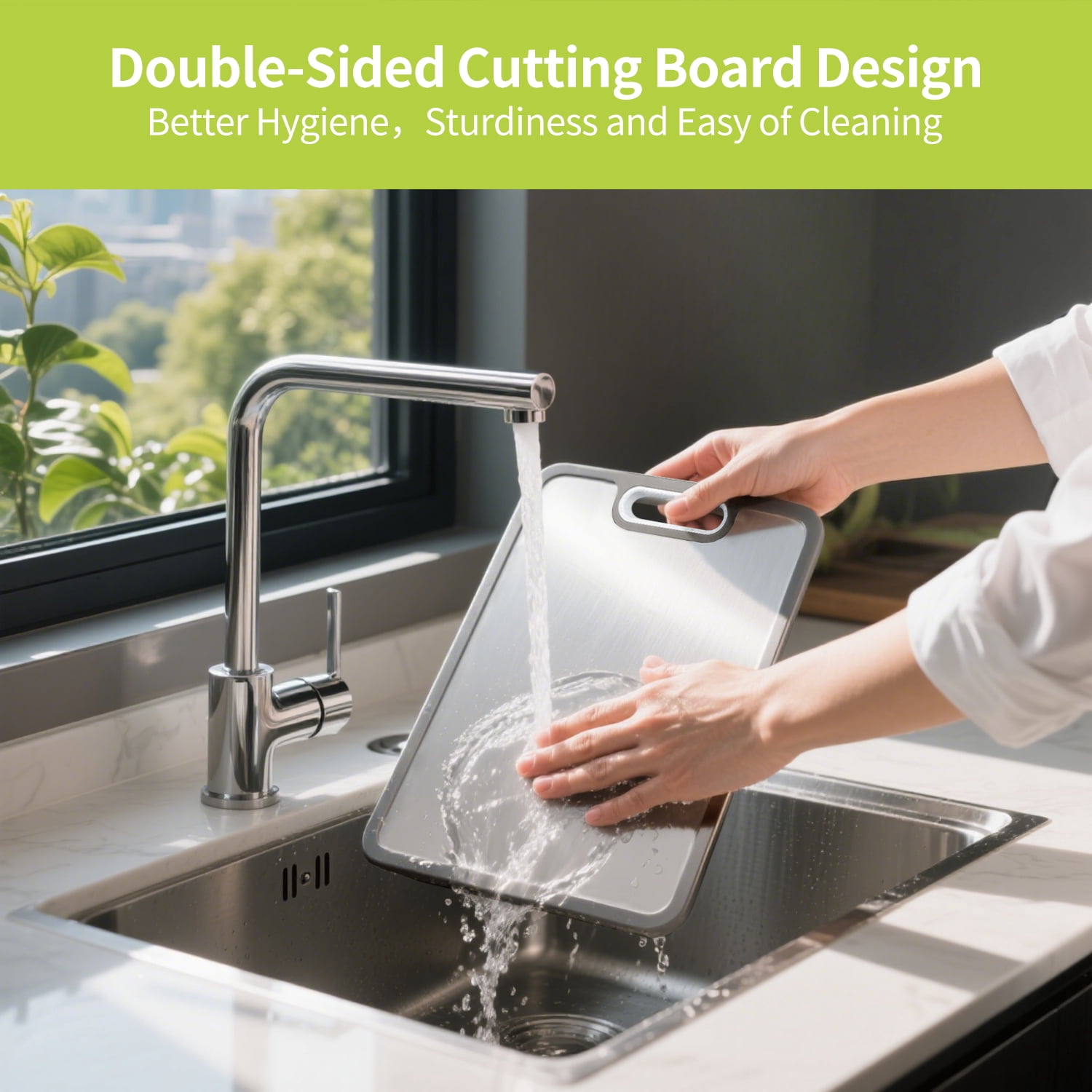 Stainless Steel Cutting Board Large, Double Sided Cutting Board for Kitchen, Non Toxic Chopping Board for Meat, Vegetables,Dishwasher Safe - Image 4