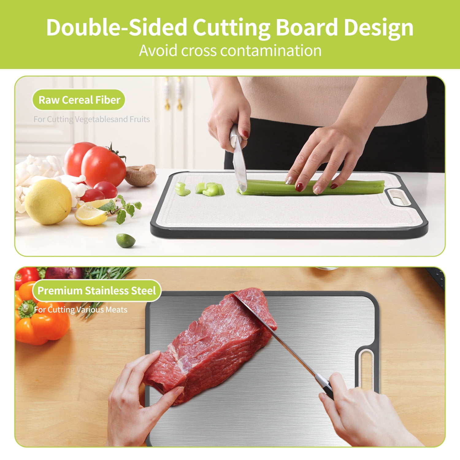 Stainless Steel Cutting Board Large, Double Sided Cutting Board for Kitchen, Non Toxic Chopping Board for Meat, Vegetables,Dishwasher Safe - Image 5