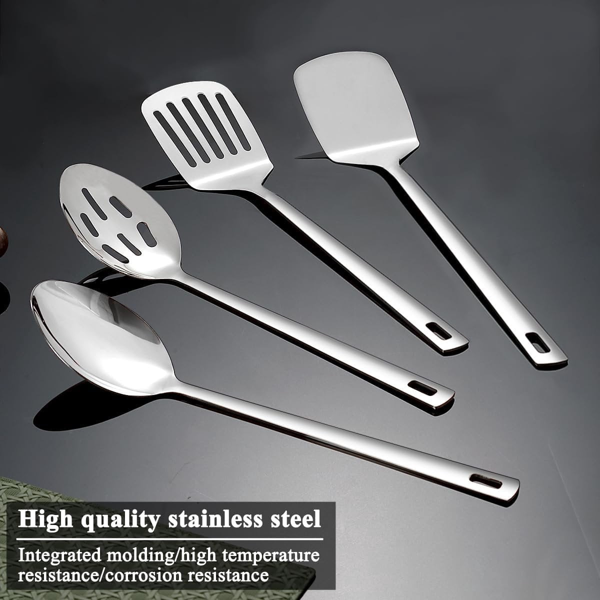 Stainless Steel Kitchen Utensils Set 4 count, Cooking Utensils Set, Kitchen Tools Spatulas Set, Cooking Spoons, Essentials Kitchen Gadgets Accessories - Image 4