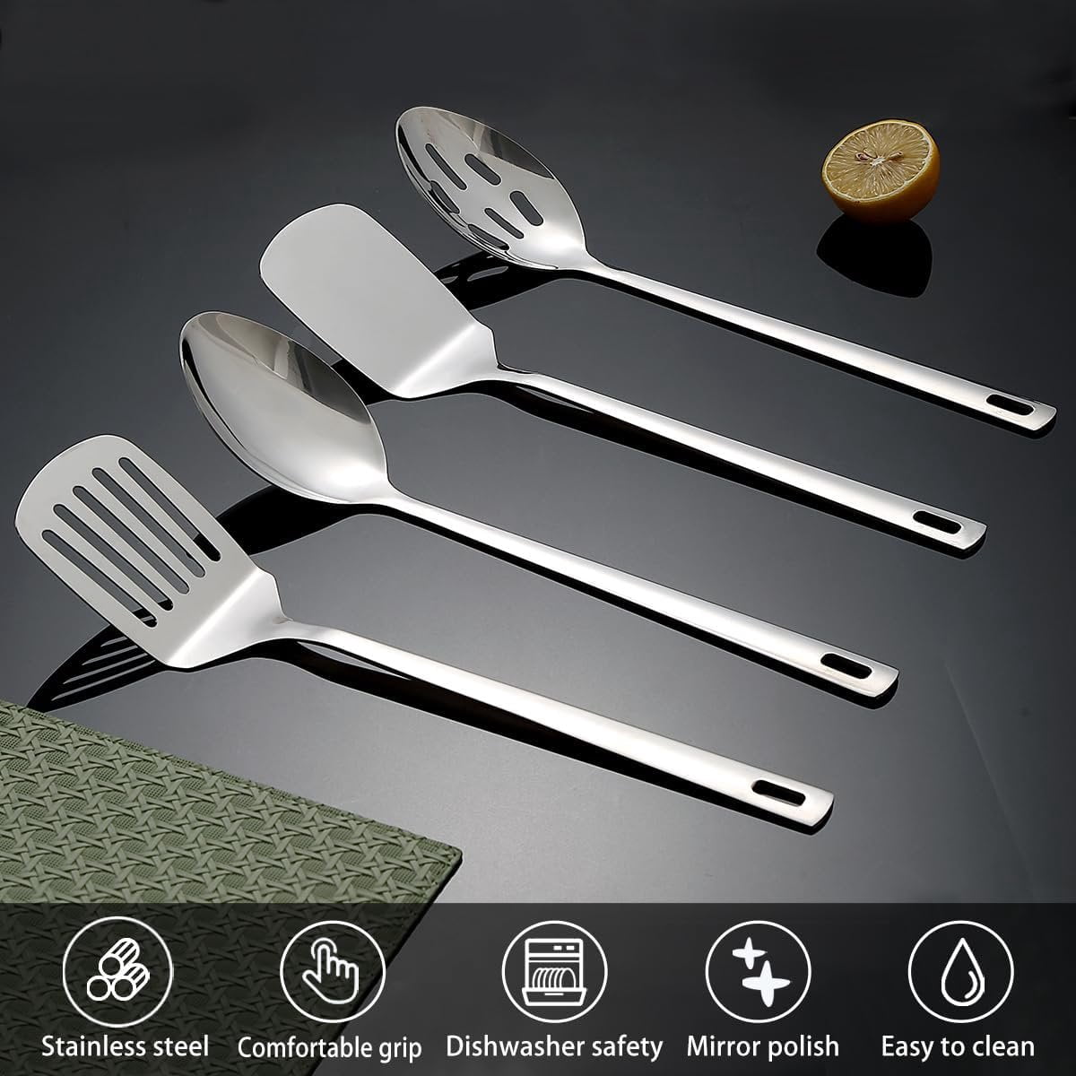 Stainless Steel Kitchen Utensils Set 4 count, Cooking Utensils Set, Kitchen Tools Spatulas Set, Cooking Spoons, Essentials Kitchen Gadgets Accessories - Image 3