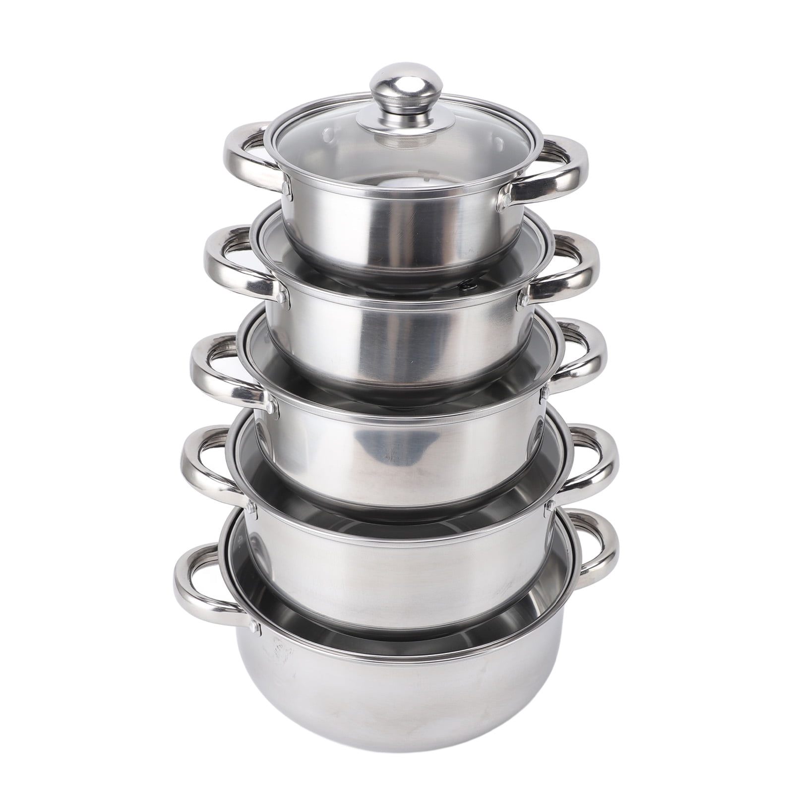 Stainless Steel Pots Sets 10-Piece, Kitchen Cookware Set Saucepan With Glass Lid Stockpot Soup Pot With 2 Ear Handle For Cooking Dishwasher , Silver - Image 3