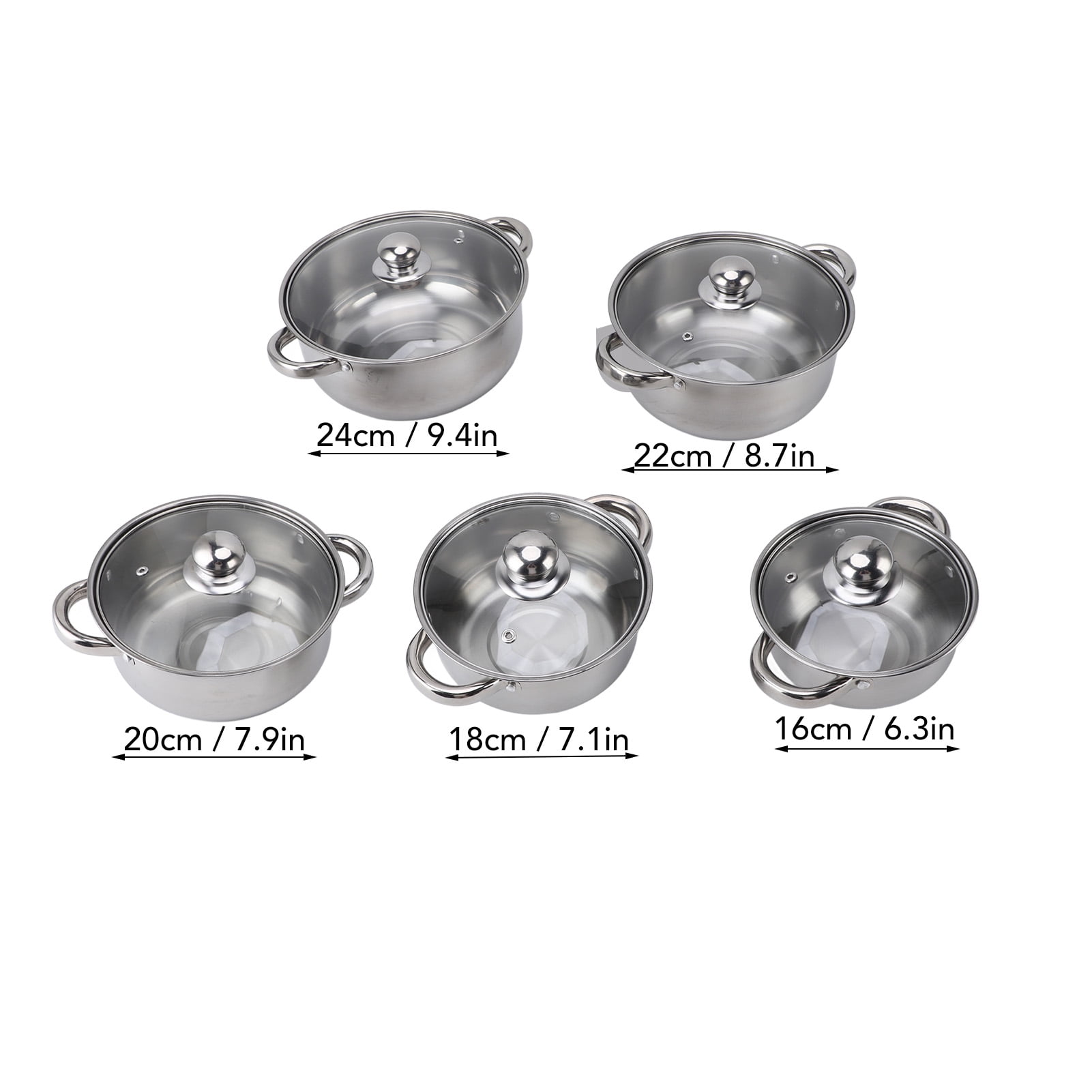 Stainless Steel Pots Sets 10-Piece, Kitchen Cookware Set Saucepan With Glass Lid Stockpot Soup Pot With 2 Ear Handle For Cooking Dishwasher , Silver - Image 2