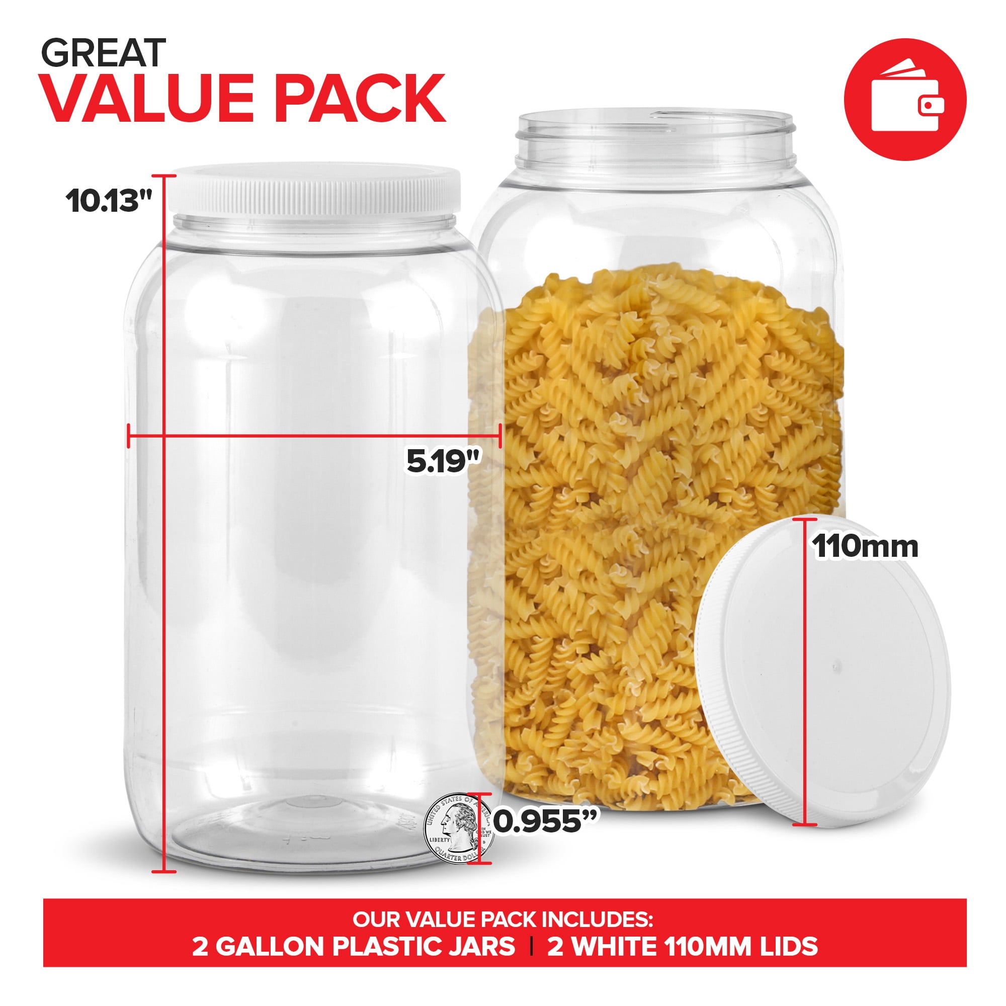 Stock Your Home 1 Gallon Clear Plastic Jars with Lids (2 Pack) 128 oz Wide Mouth Large Jar with Lid, Big Container for Candy, Cookies, Arts & Crafts, Bartender Money Tips, Kitchen & Pantry Storage - Image 3