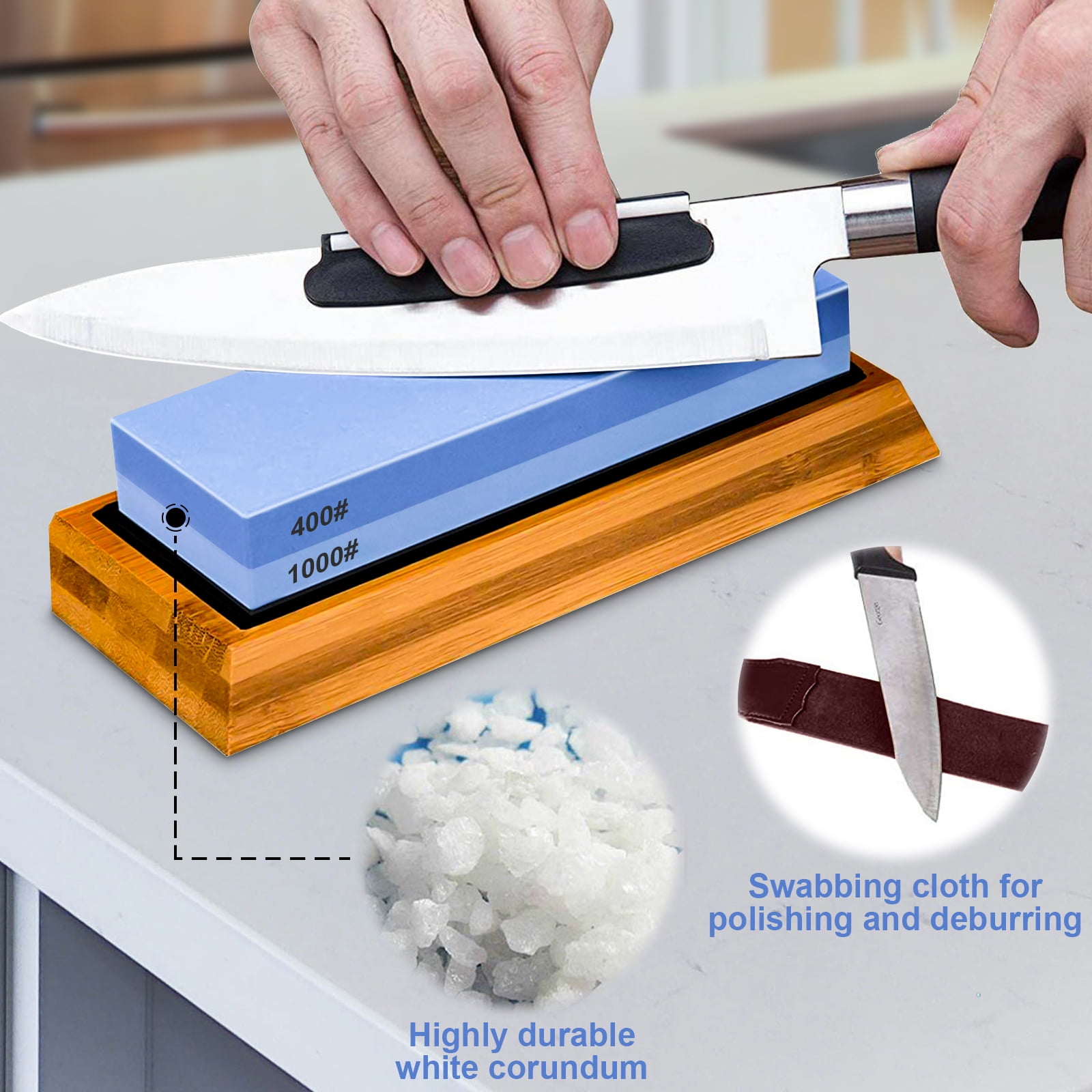 stusgo Knife Sharpening Stone Set - 2 Side Grit 400/1000 3000/8000 Kitchen Knife Sharpener Stone, Professional Kitchen Sharpener Stone Includes Non-Slip Rubber Bases, Flattening Stone - Image 4
