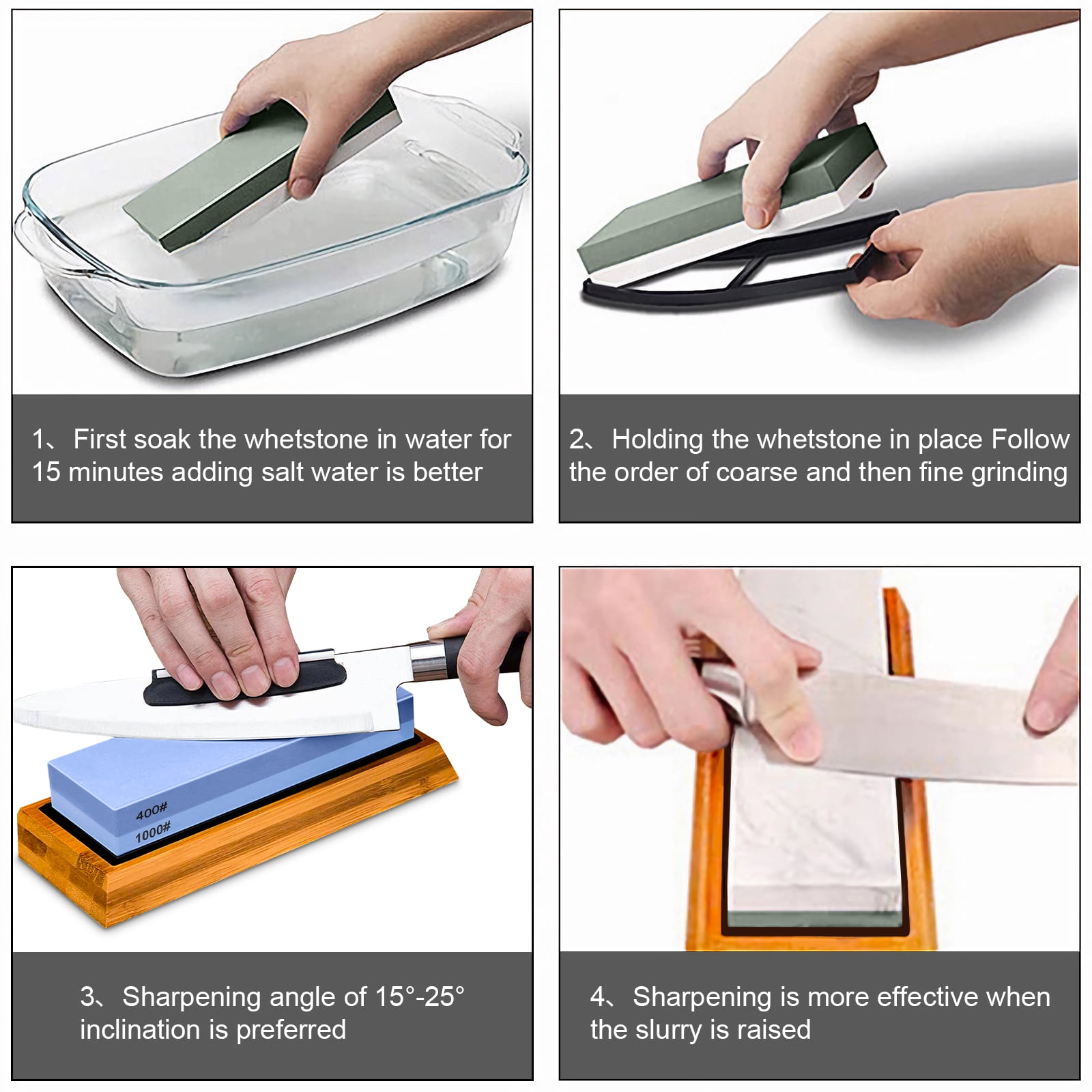 stusgo Knife Sharpening Stone Set - 2 Side Grit 400/1000 3000/8000 Kitchen Knife Sharpener Stone, Professional Kitchen Sharpener Stone Includes Non-Slip Rubber Bases, Flattening Stone - Image 3