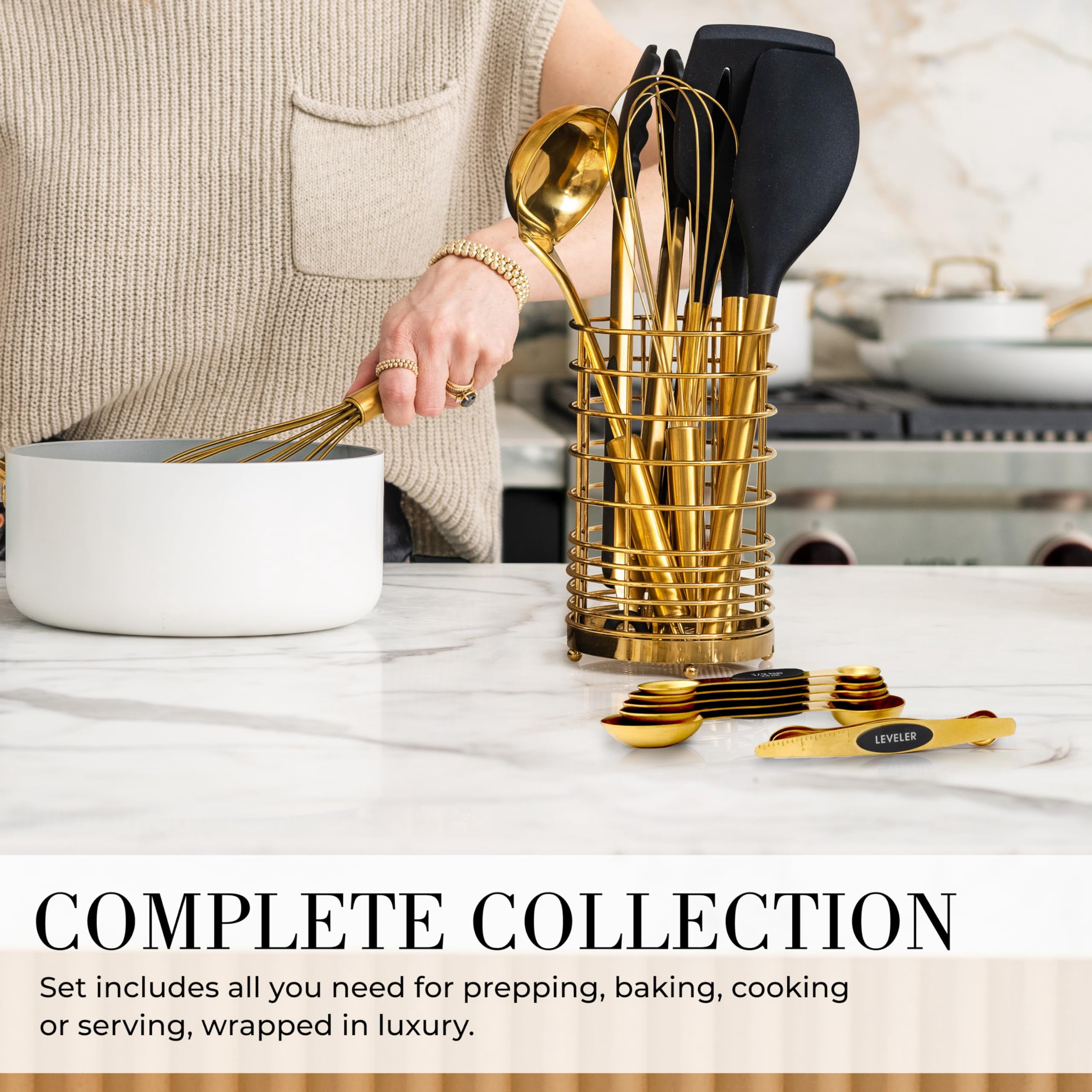 Styled Settings Black and Gold Kitchen Utensils Set - 15 Piece Set Includes Gold and Black Silicone Cooking Utensils with Gold Utensil Holder and Gold Magnetic Measuring Spoons - Gold Kitchen Set - Image 2