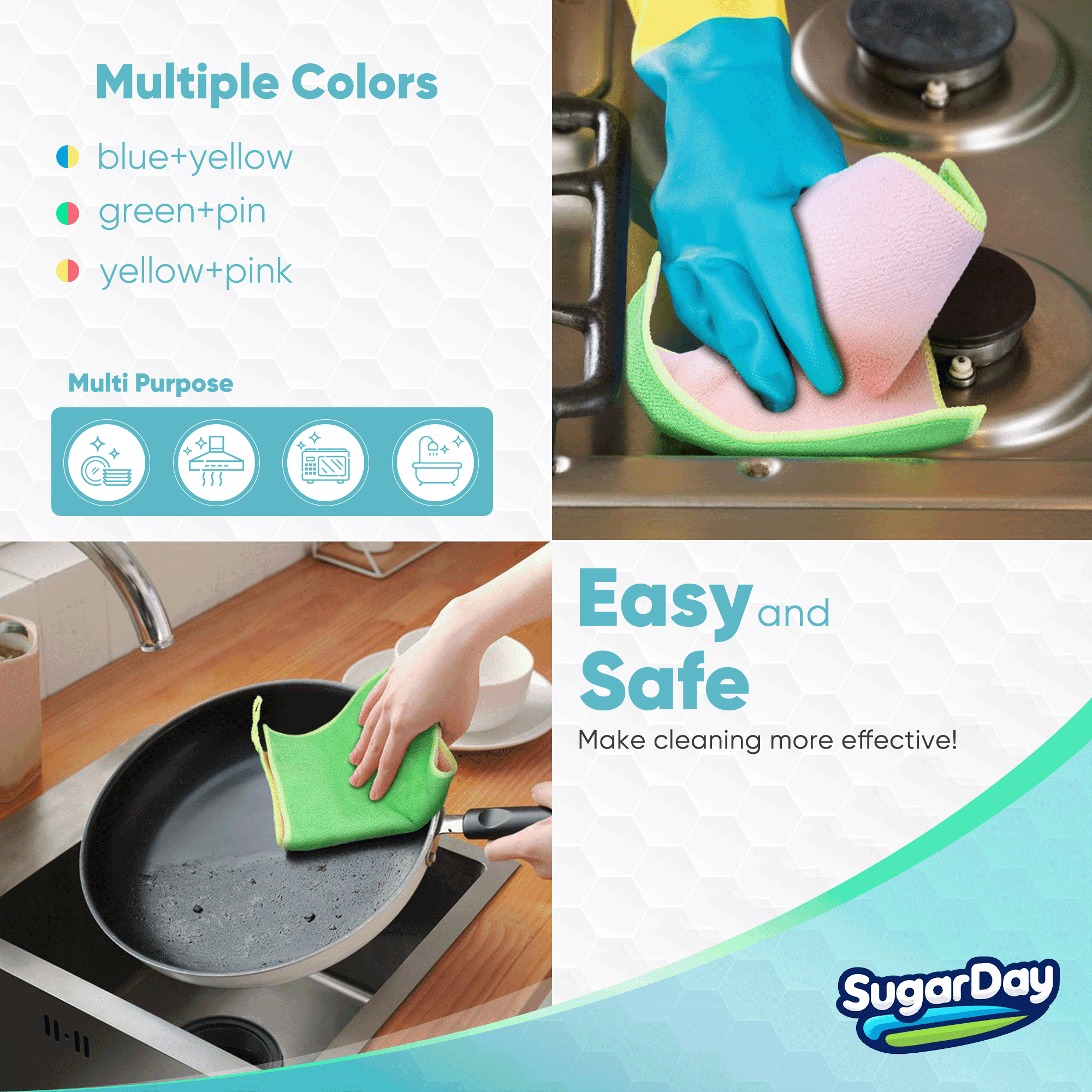 SUGARDAY 12 PCS Dish Cloths Towels for Drying Dishes Reusable Hand Tea Towels for Kitchen Washing Dishes - Image 5