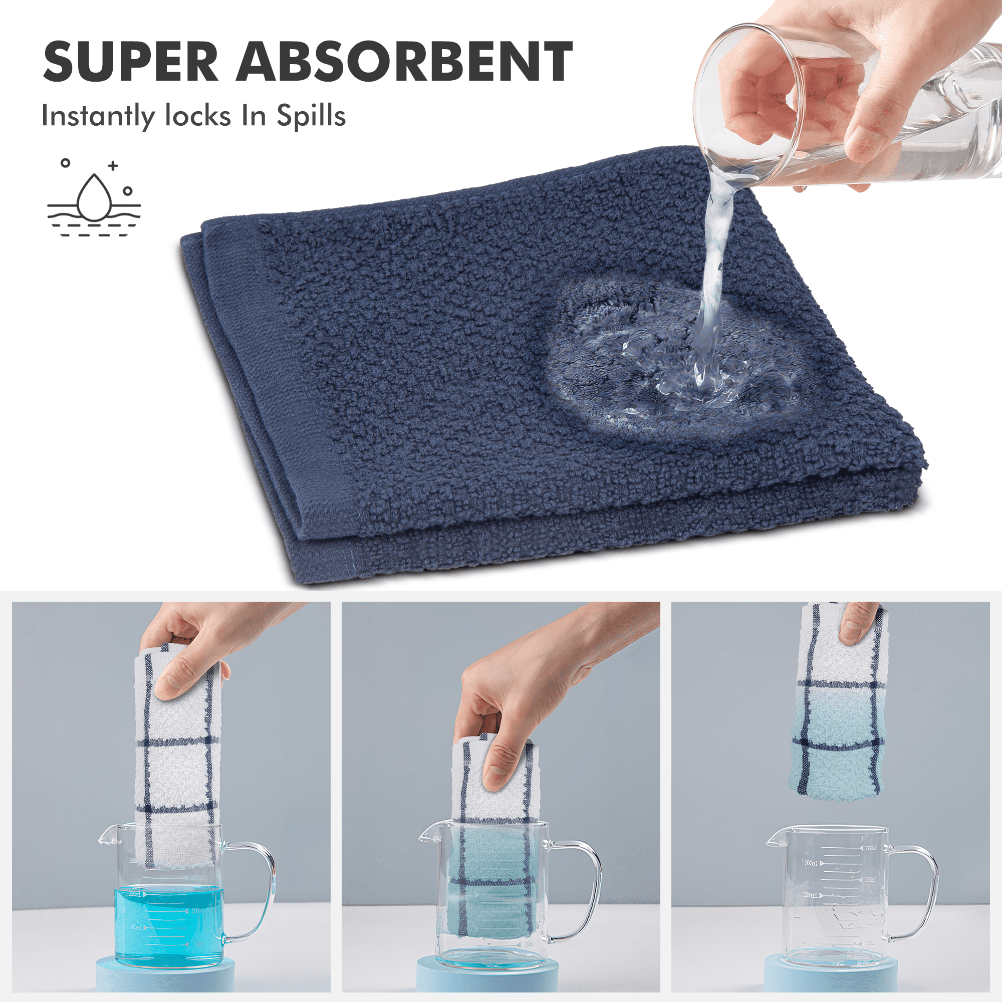 SUGARDAY Cotton Kitchen Towels Dish Towels for Drying Dishes 8 Pack, Hand Tea Towels Rags Dishcloths for Kitchen 12 x 12 Inches - Image 2