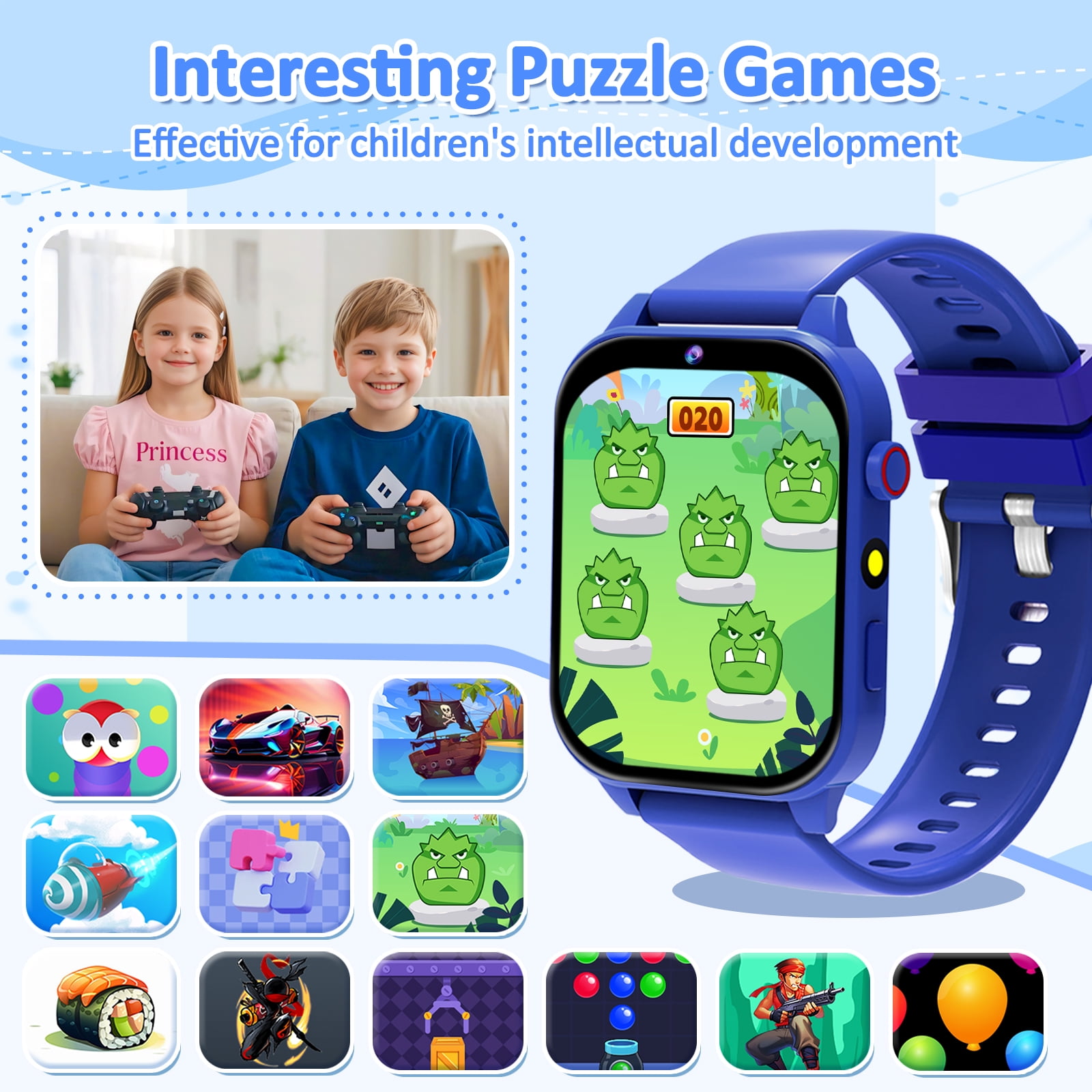 SZBXD Kids Smart Watch ,Smartwatch for Kids with Cameras 18 Games Videos Music Pedometer Record Alarms, Christmas Birthday Gift for Boys Girls(Blue) - Image 3