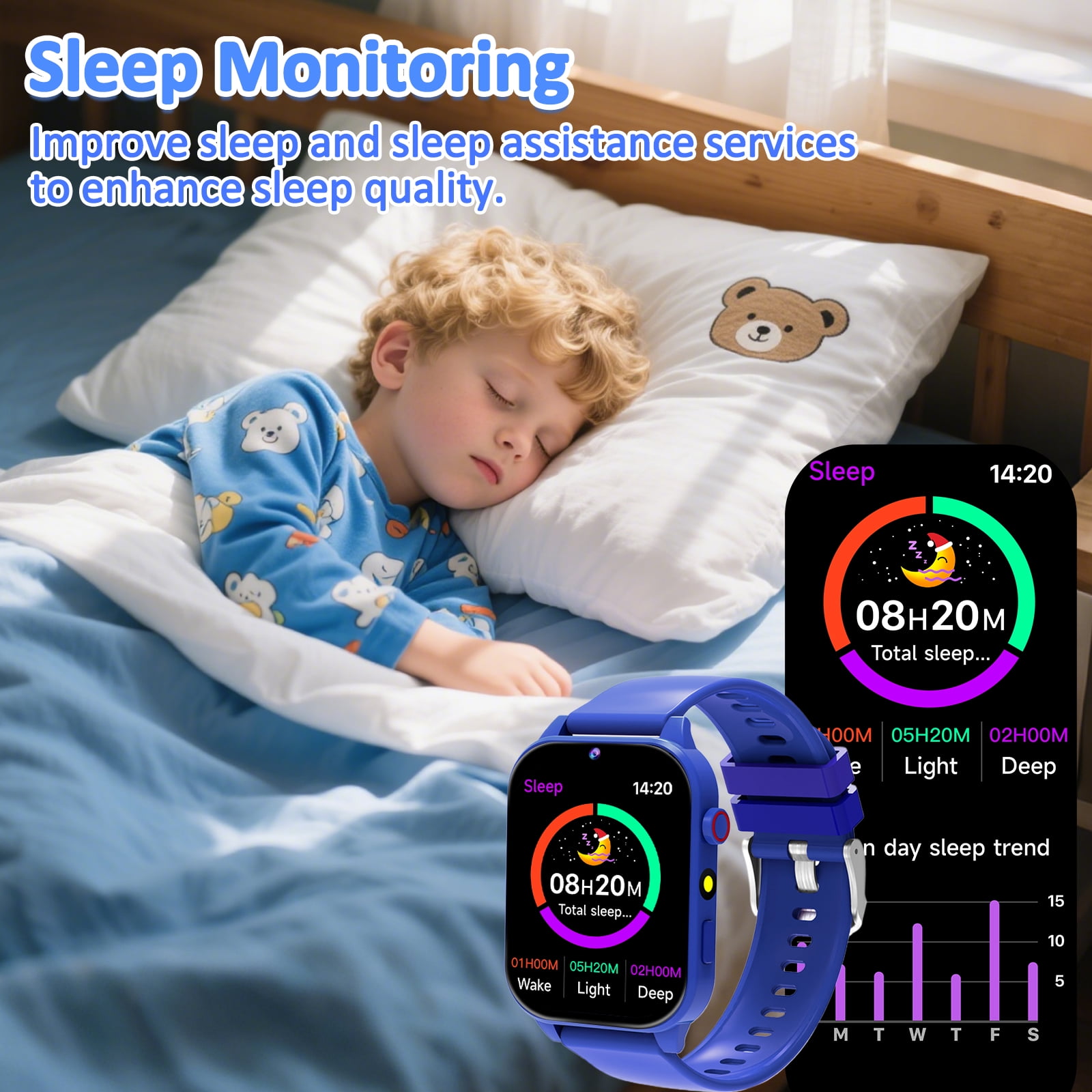 SZBXD Kids Smart Watch ,Smartwatch for Kids with Cameras 18 Games Videos Music Pedometer Record Alarms, Christmas Birthday Gift for Boys Girls(Blue) - Image 5