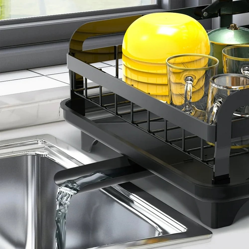 TEAFIRST 2 Tier Dish Drying Rack, Large Dish Rack and Drainboard for Kitchen Counter, 10.5'', Black - Image 4