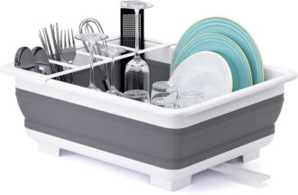 THANSTAR Collapsible Dish Drying Rack Portable Dinnerware Drainer Organizer for Kitchen RV Campers Travel Trailer Space Saving Kitchen Storage Tray