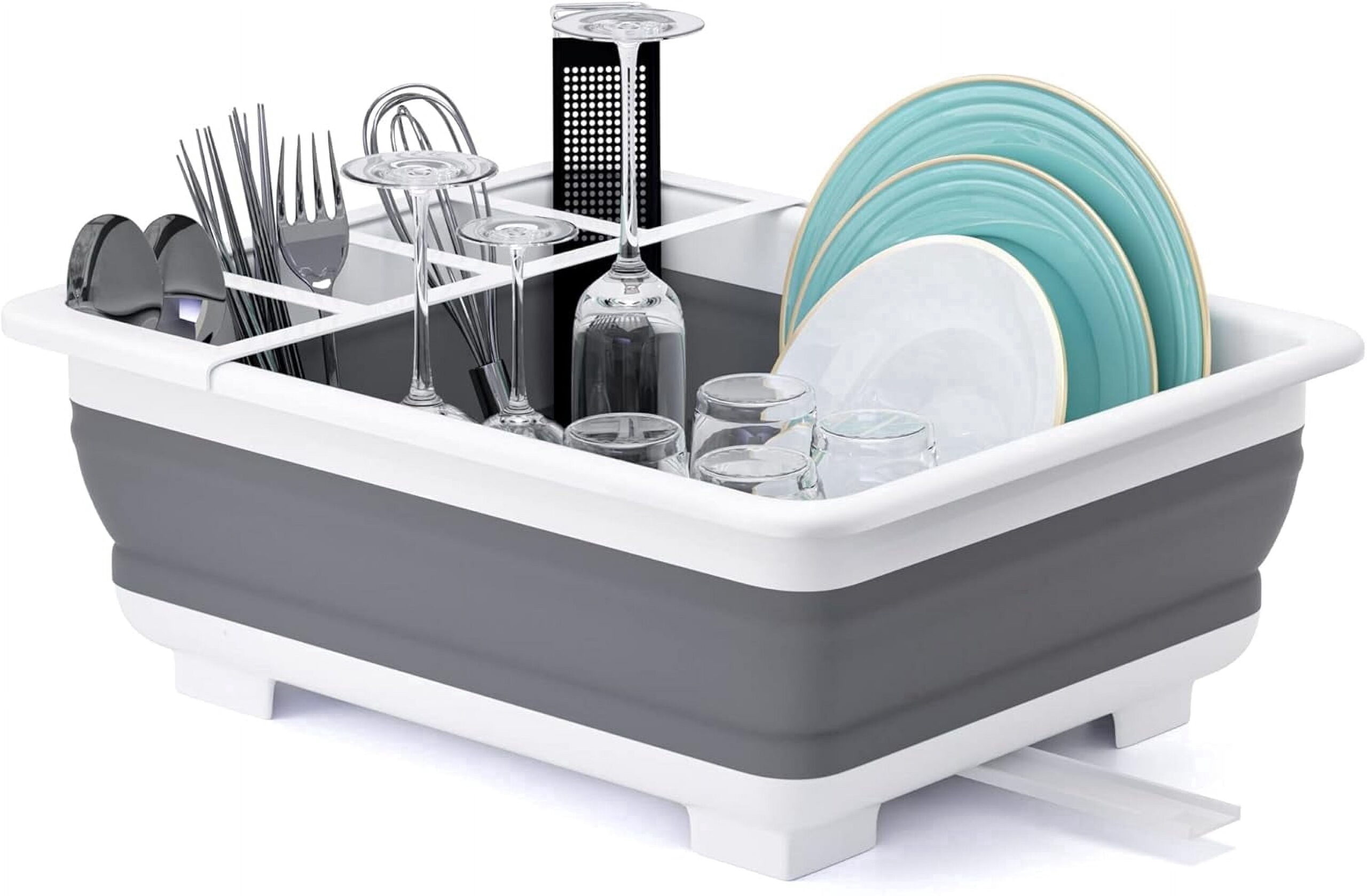 THANSTAR Collapsible Dish Drying Rack Portable Dinnerware Drainer Organizer for Kitchen RV Campers Travel Trailer Space Saving Kitchen Storage Tray
