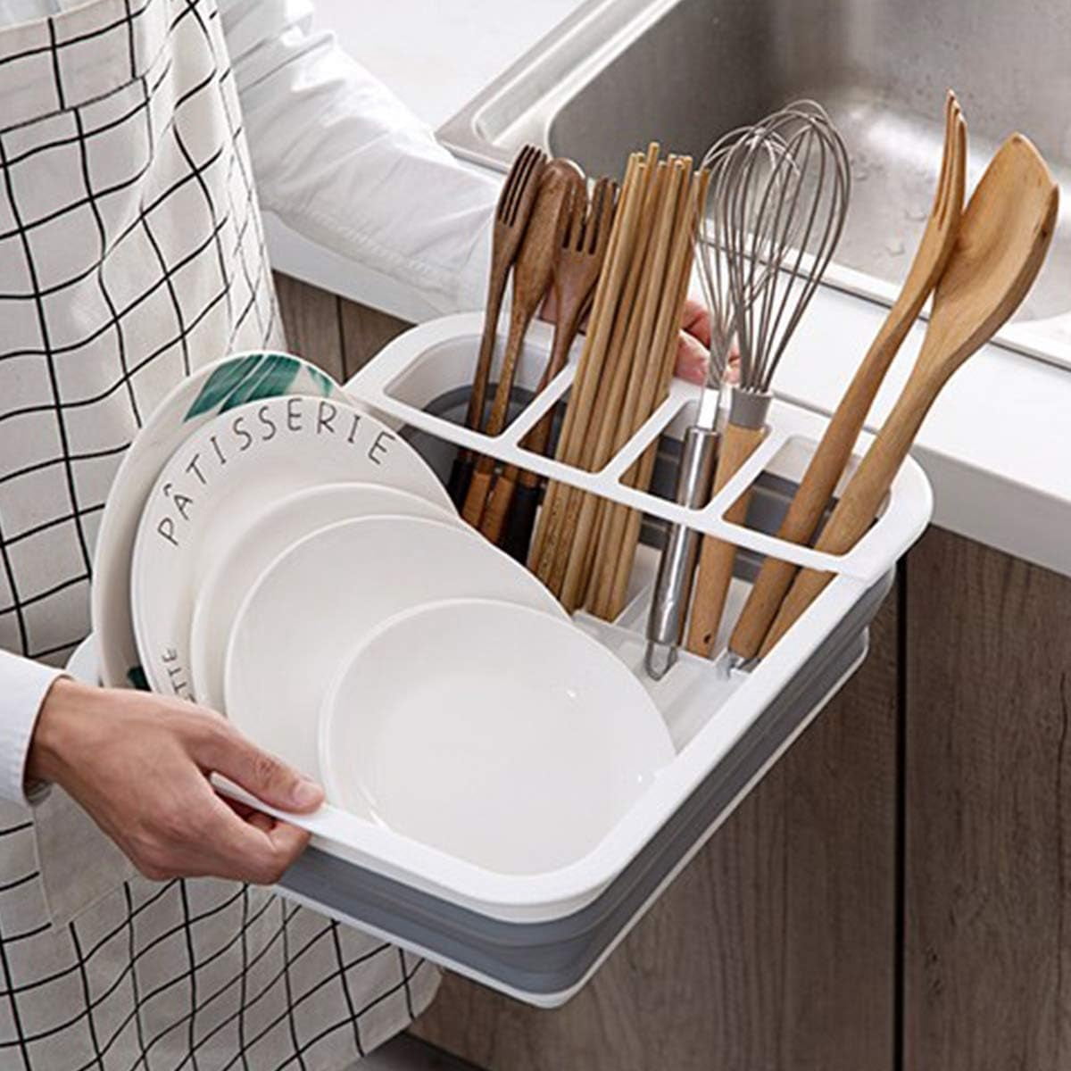 THANSTAR Collapsible Dish Drying Rack Portable Dinnerware Drainer Organizer for Kitchen RV Campers Travel Trailer Space Saving Kitchen Storage Tray - Image 4