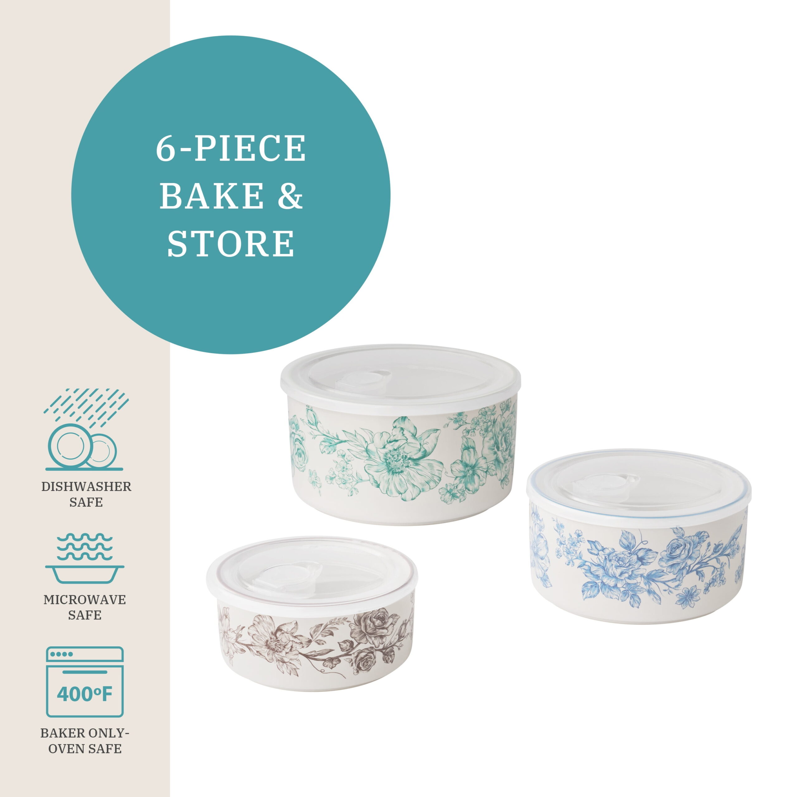The Pioneer Woman Agatha 6-Piece Nesting Baker Set With Lids - Image 4