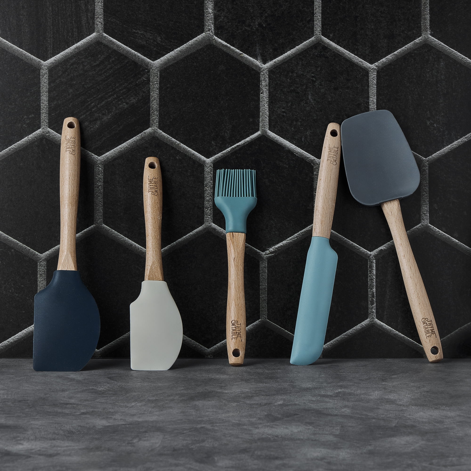 Thyme & Table 5-Piece Silicone Kitchen Utensil Set with Beechwood Handles - Image 5