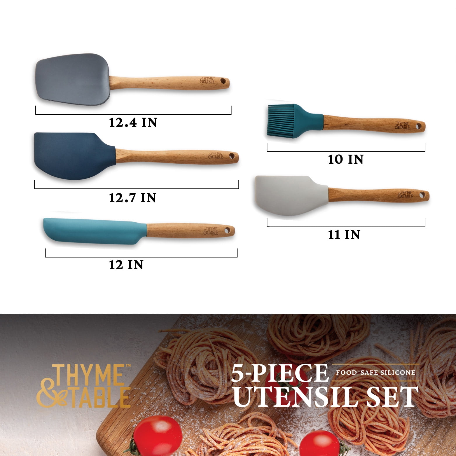 Thyme & Table 5-Piece Silicone Kitchen Utensil Set with Beechwood Handles - Image 4