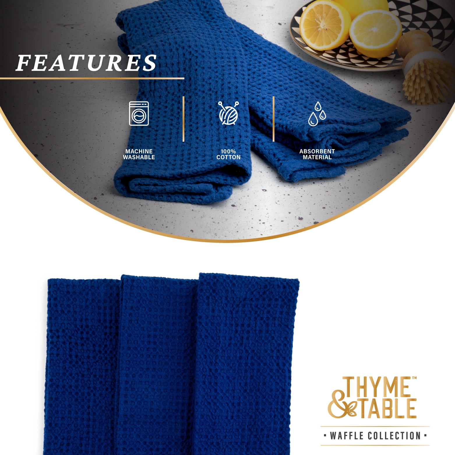 Thyme & Table Blue Cotton Waffle Kitchen Towels (3 Count) - Image 4