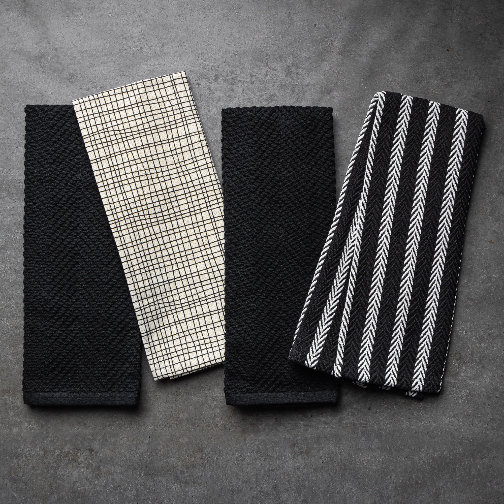 Thyme & Table Kitchen Towels, Black and Gold Crosshatch, 4 Pack Set - Image 5