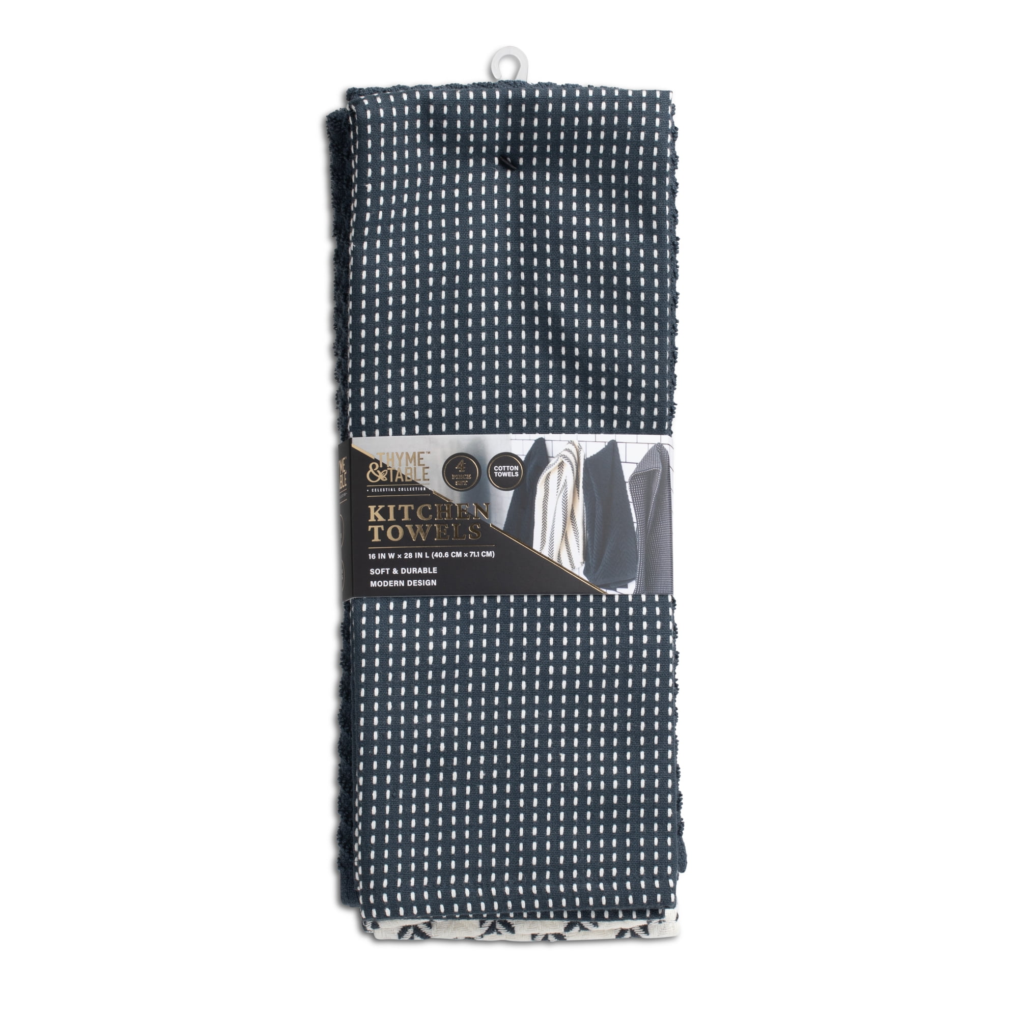 Thyme & Table Kitchen Towels, Navy and White, 4 Pack Set