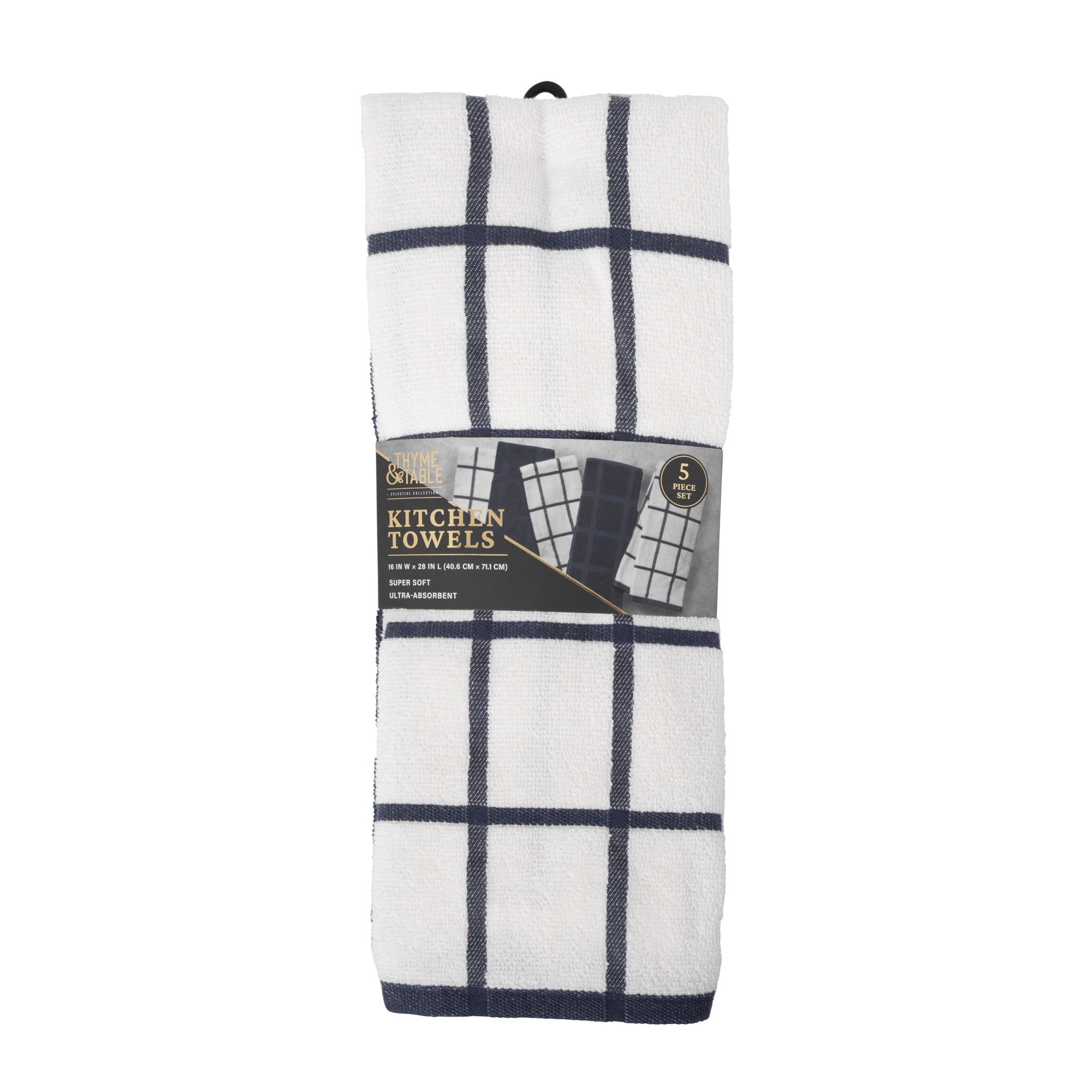 Thyme & Table Kitchen Towels, Navy Windowpane, 5 Pack Set - Image 3