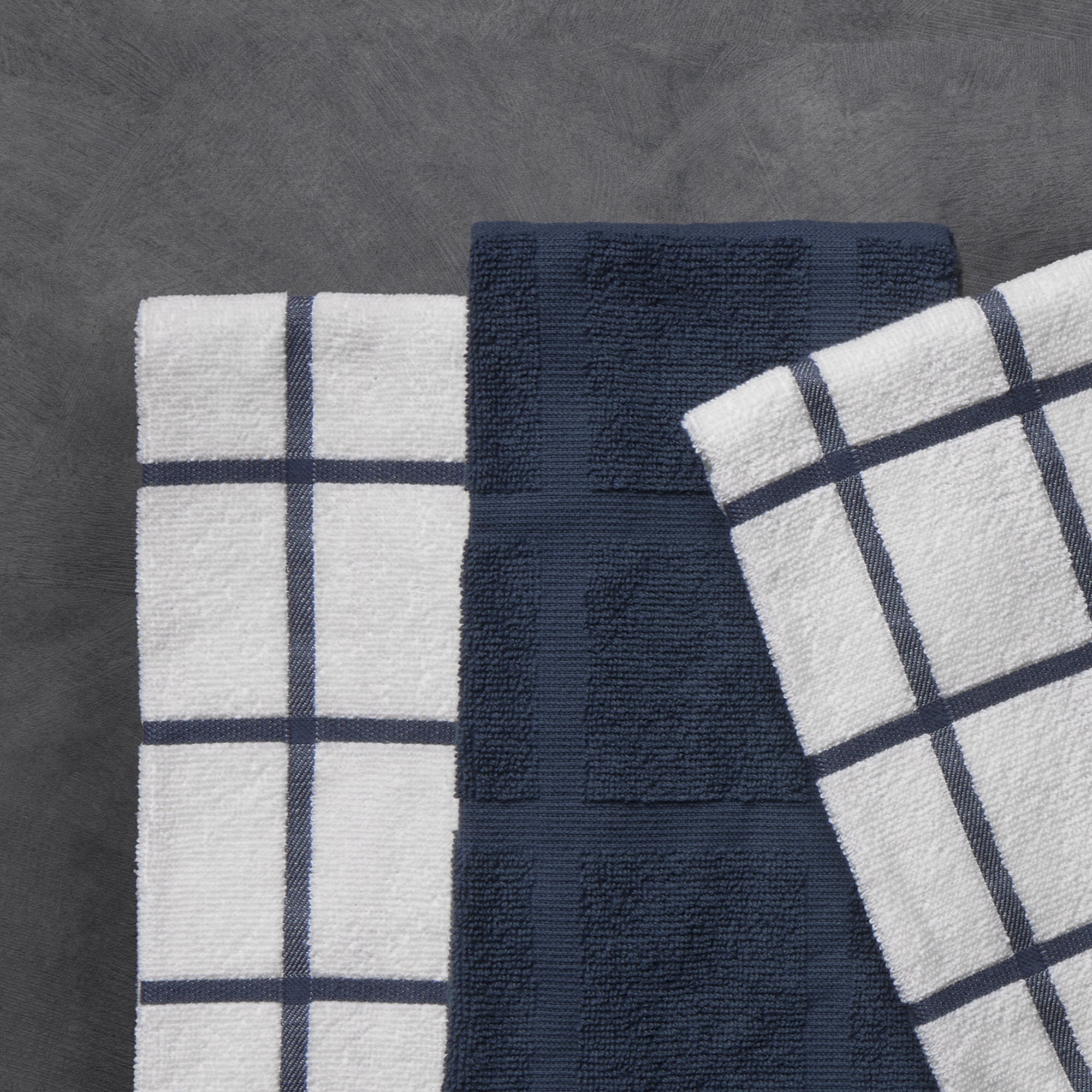 Thyme & Table Kitchen Towels, Navy Windowpane, 5 Pack Set - Image 2
