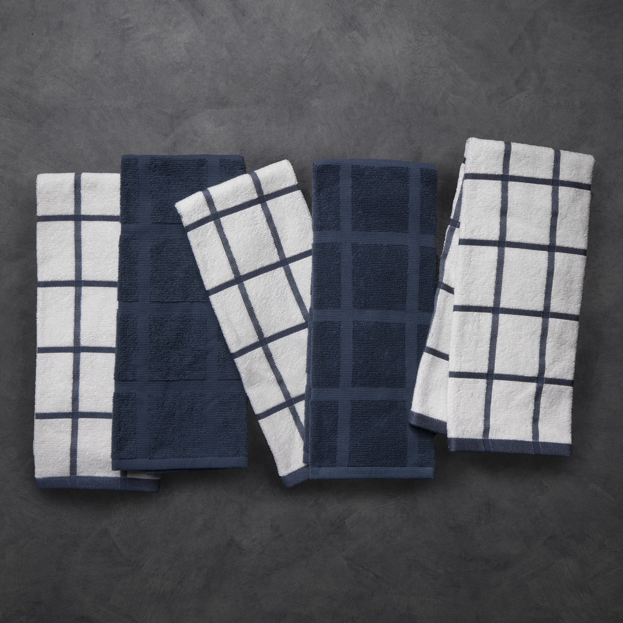 Thyme & Table Kitchen Towels, Navy Windowpane, 5 Pack Set - Image 5