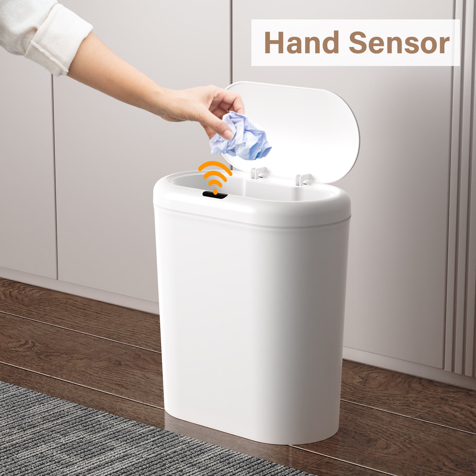 TINANA Automatic Sensor Trash Can with Lid 2 Pack: 3.3 Gallon Plastic Garbage Bins, Waterproof Touchless Slimline Wastebasket for Bathroom, Bedroom, Kitchen, Office, White - Image 3