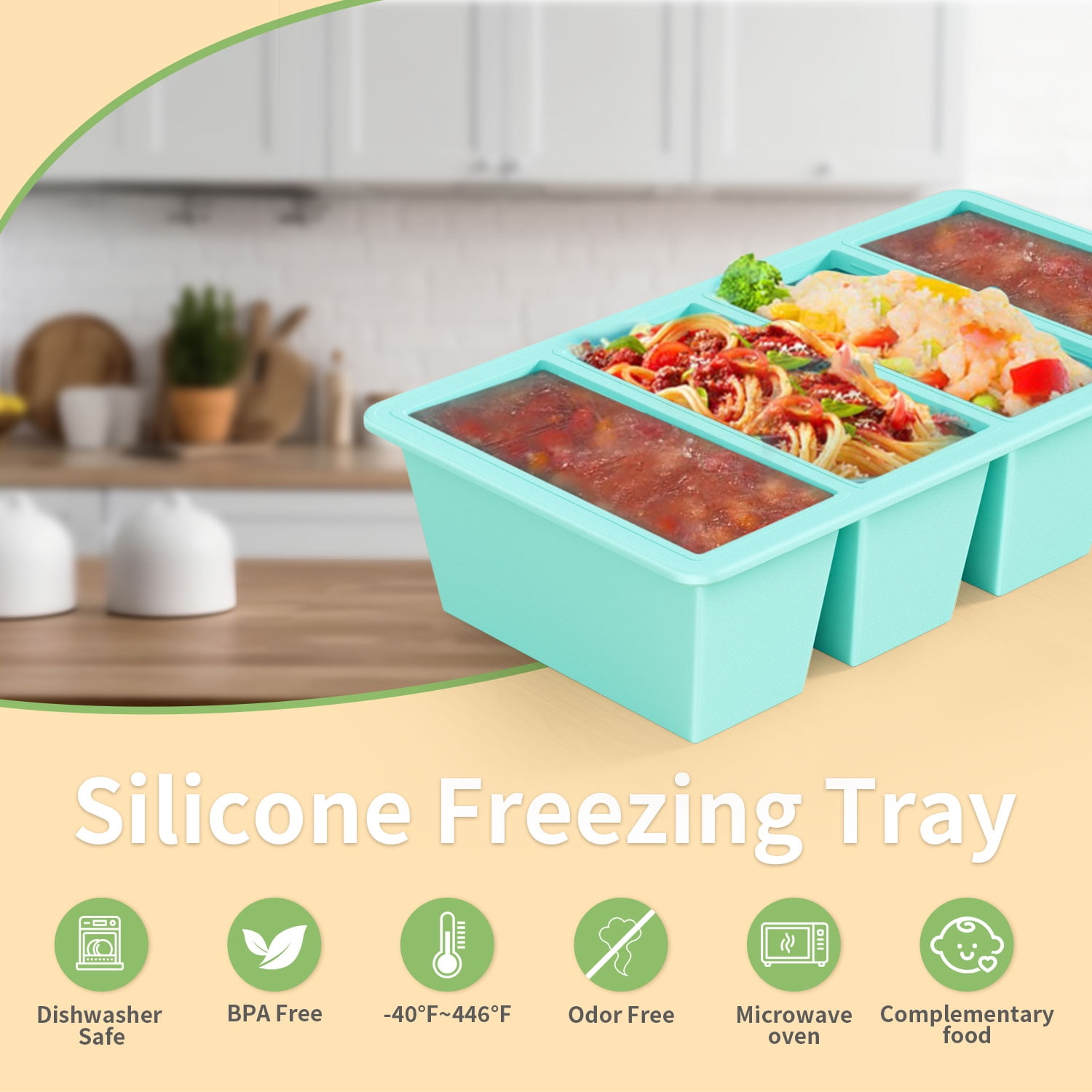 TINANA Silicone Freezer Tray with Lid 2 Pack, 1 Cup Freezing Food Molds, Make Perfect Soups, Extra Large Ice Cubes for Meal Prep, Sauces, Soups, Stews, Broths, Oven and Dishwasher Safe-Aqua - Image 3