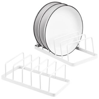 Tomorotec Dish Plate Storage Drainboard 2-Pack, Alloy Steel Kitchen Pot Lid Holder Dish Plate Drying Rack Drainer Stand Multifunctional Cabinet Organizer