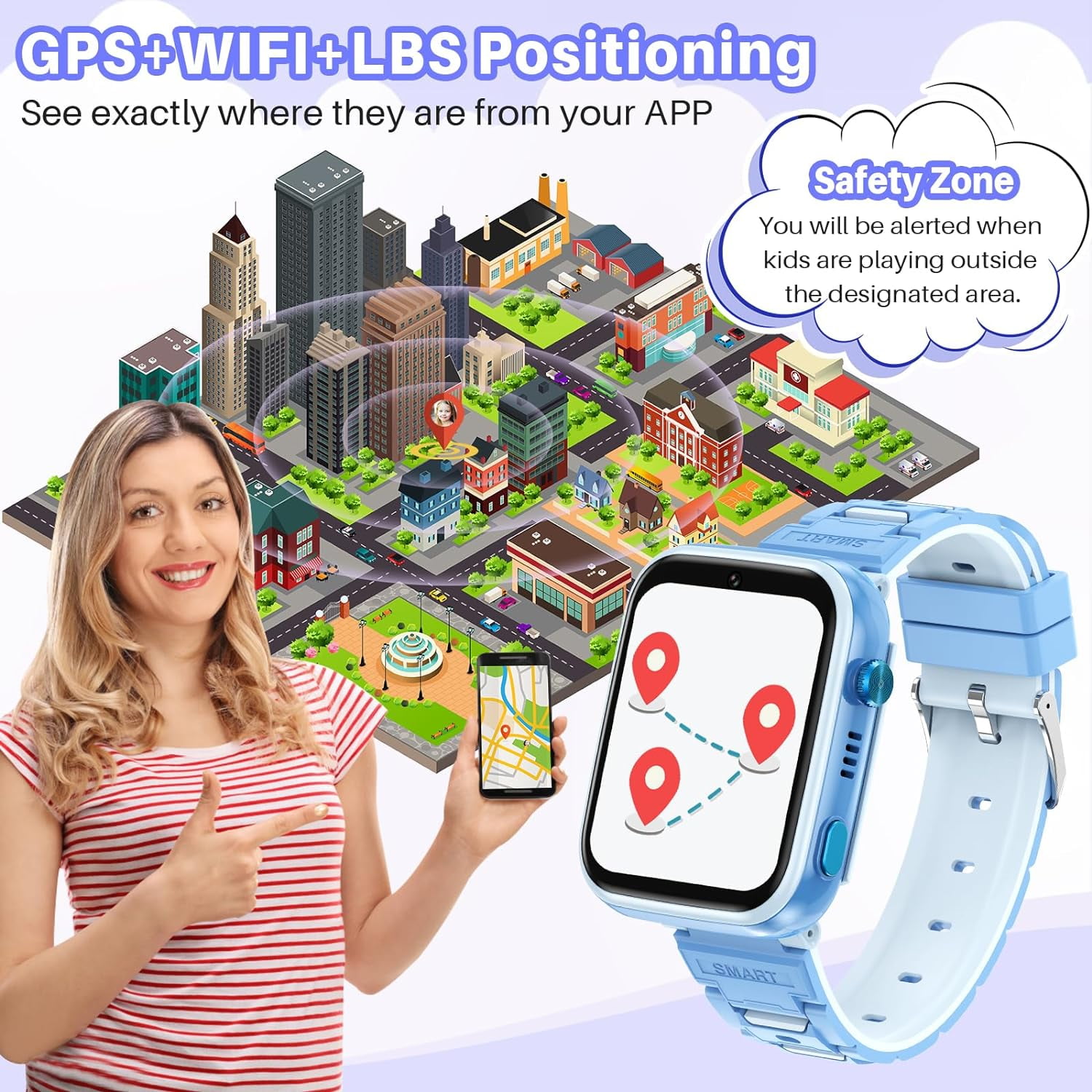 TOPCHANCES 4G Kids Smart Watch, Kids Cell Phone Watch with GPS Tracker, 2-way Calling, SMS, Voice, Video, Face Unlock Function, Touch Screen Smart Watch for Boys Girls 3-15 (Blue) - Image 3